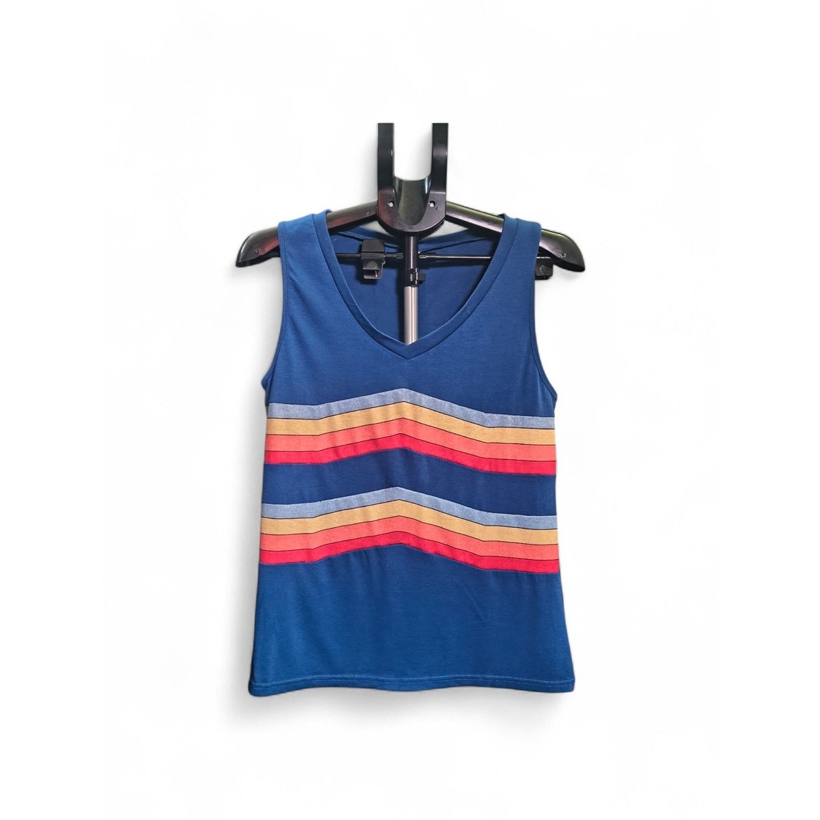 The Unbranded Brand Blue Chevron Stripe Tank Top M Retro Color Block Sleeveless Size M / US 6-8 / IT 42-44 - 4 Thumbnail