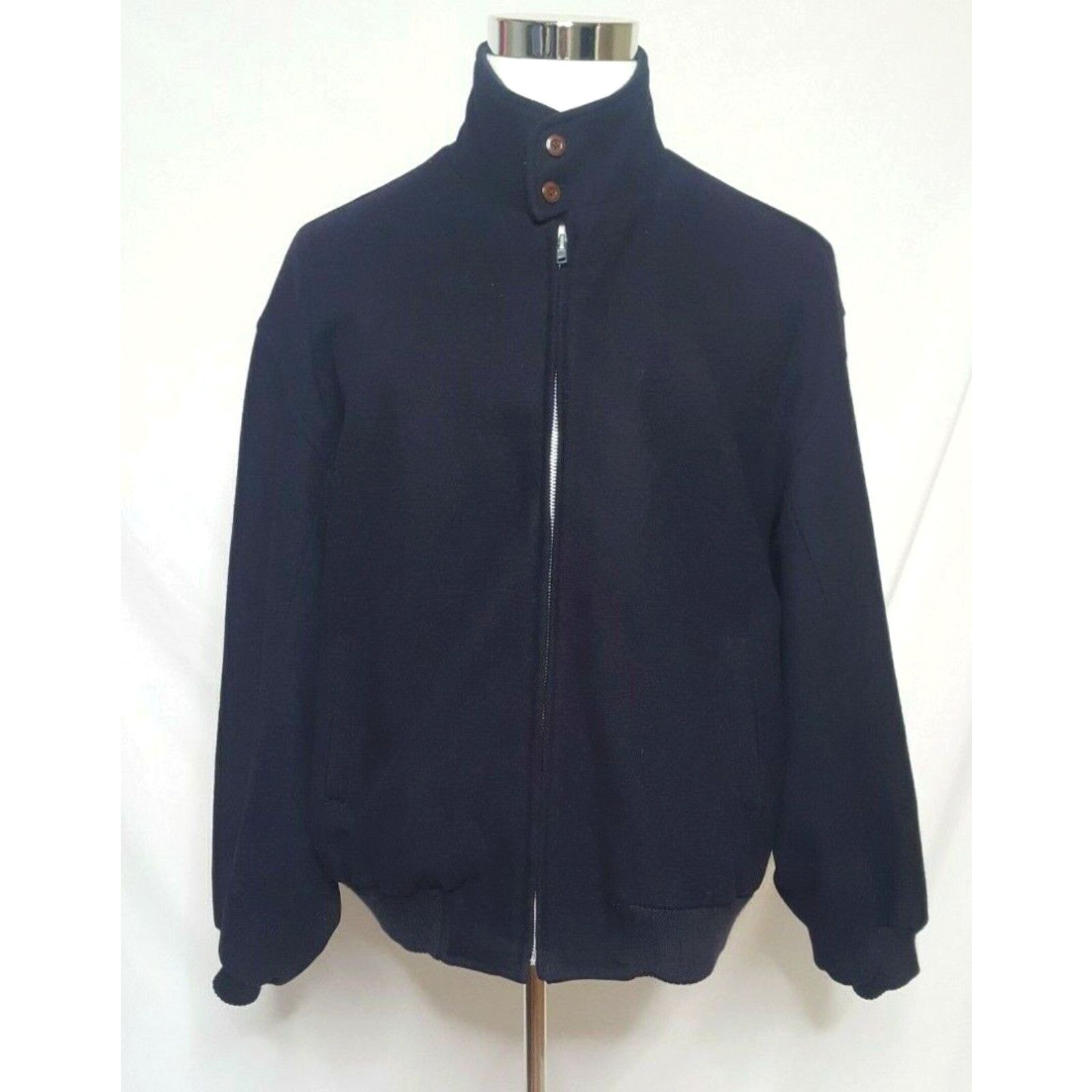 image of VTG Original Melton Bomber Mens L Coat By Evergreen Expert Makers Jacket Navy in White (Size Large)