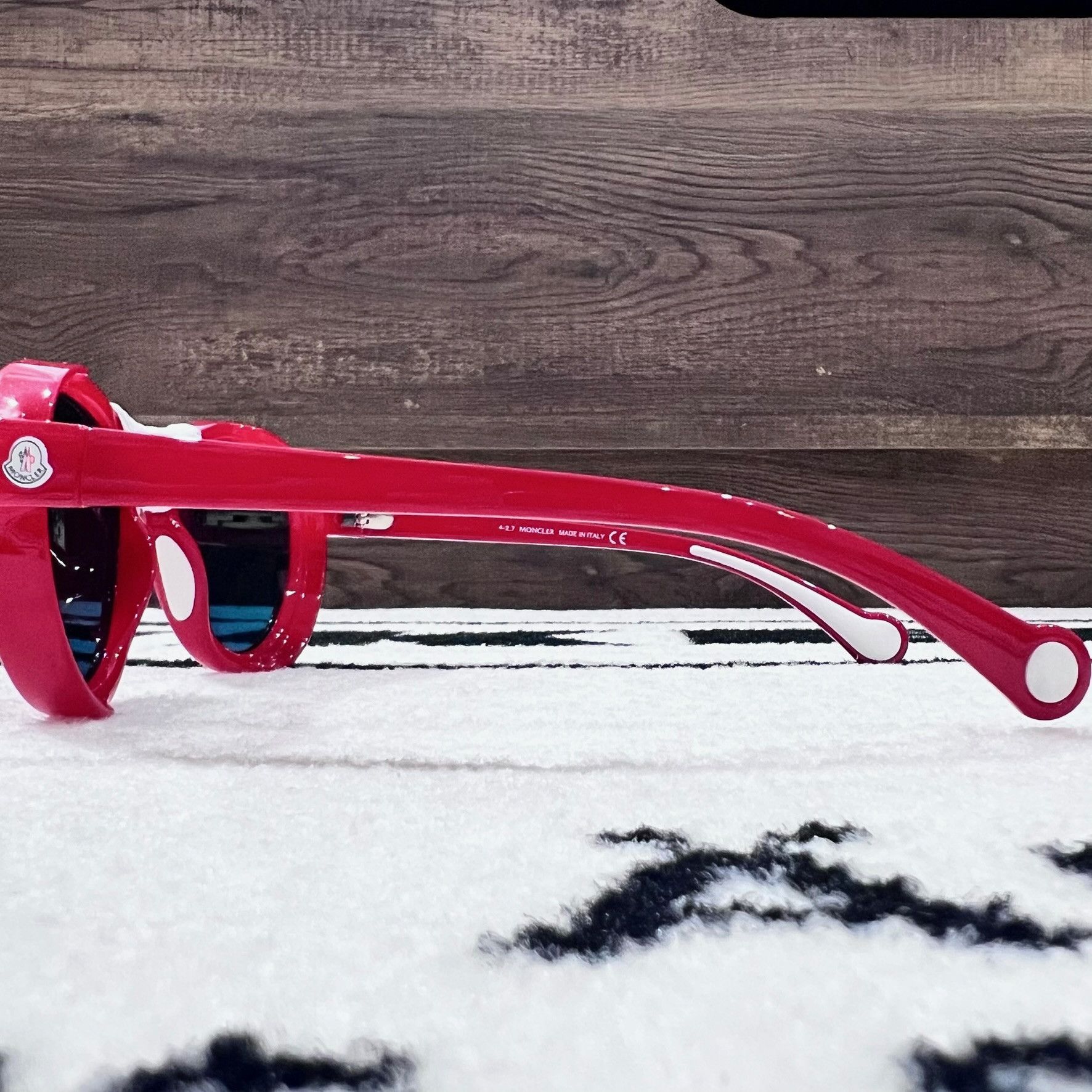 Moncler Moncler Red White Leather Side Shield Round Ski Sunglasses Size ONE SIZE - 7 Thumbnail