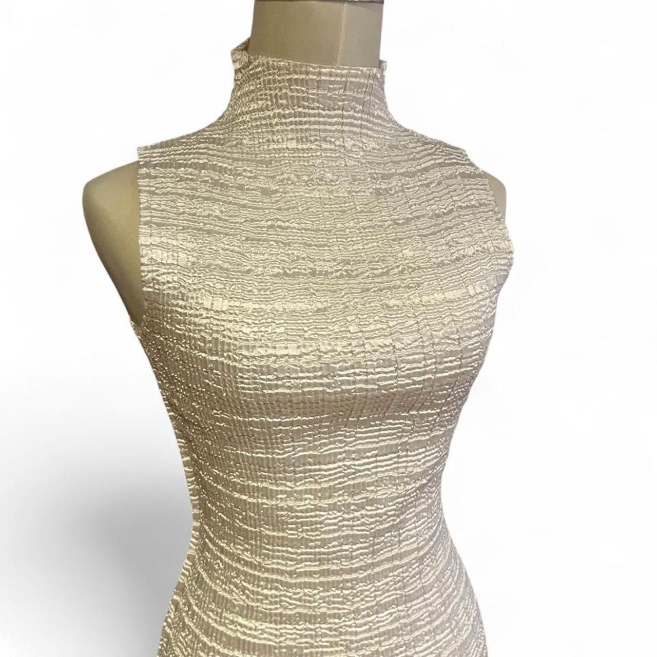 Other Y2K Ivory Pleated Crinkle Satin Stretchy high neck top Size S / US 4 / IT 40 - 4 Thumbnail