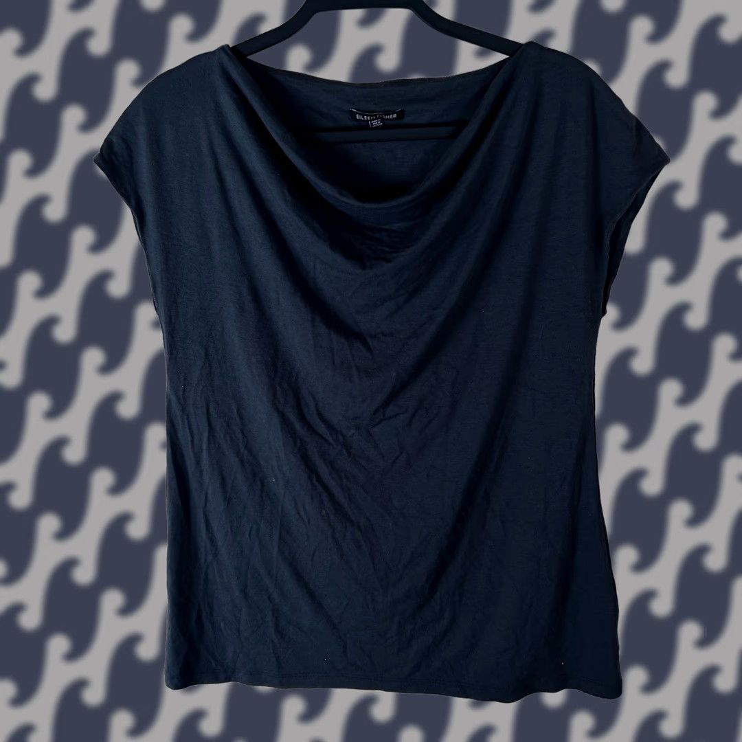 Eileen Fisher Eileen Fisher Black Rayon Lycra Cowl Neck Cap Sleeve Top XS Women Gifted by Made in USA Size XS / US 0-2 / IT 36-38 - 1 Thumbnail