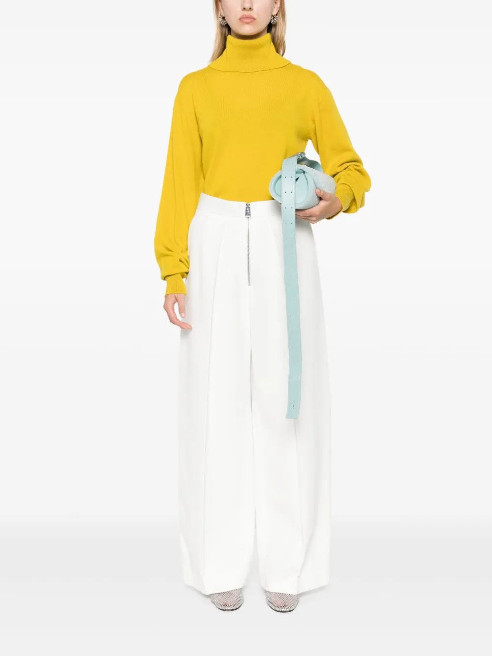 Jil Sander o1y1025 Turtleneck Cashmere Blend Sweater in Yellow Size S / US 4 / IT 40 - 4 Thumbnail