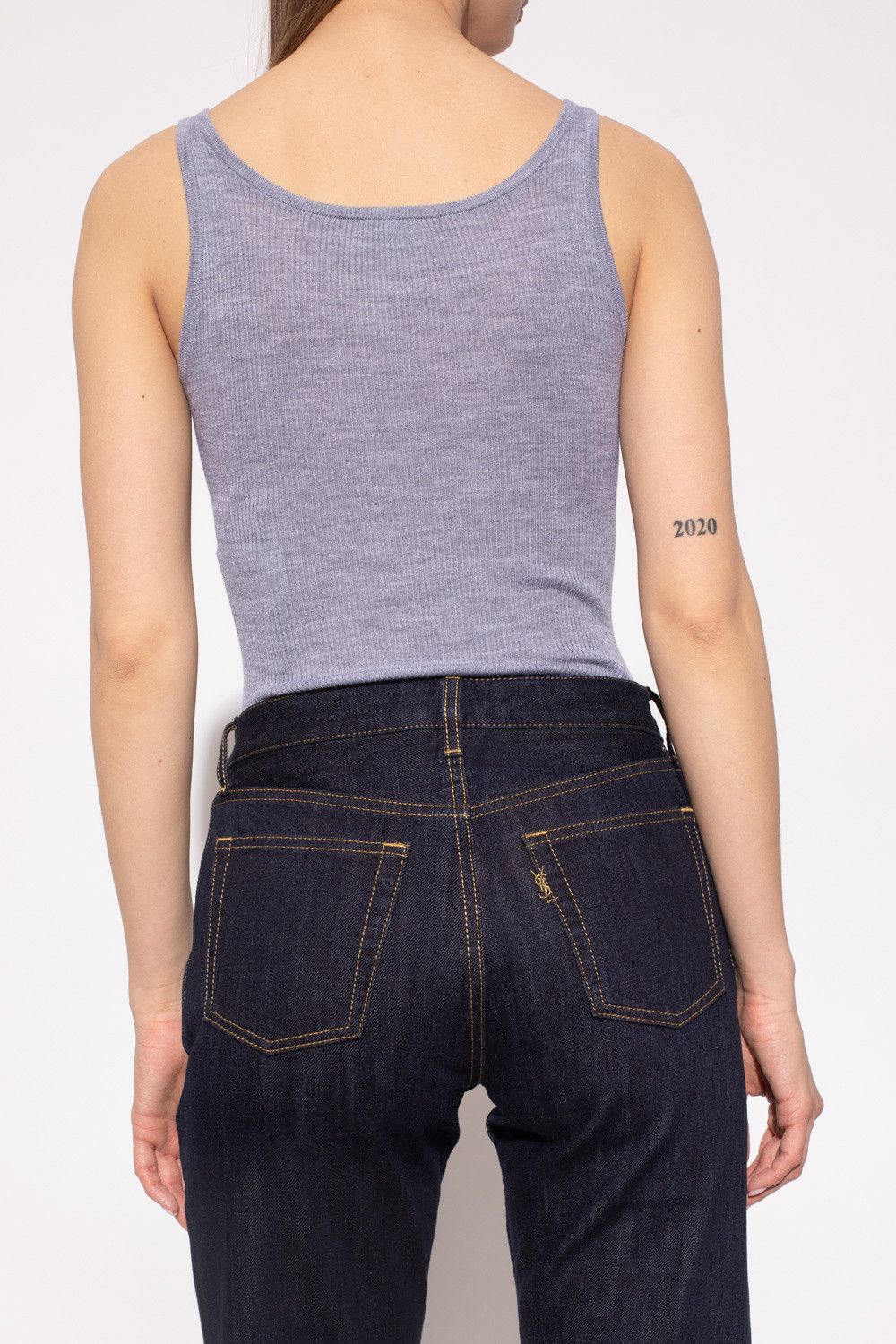 Saint Laurent Paris o1s1wg110924 Body Tank Top Cachemire Laine Gris Chine Purple Size L / US 10 / IT 46 - 4 Thumbnail