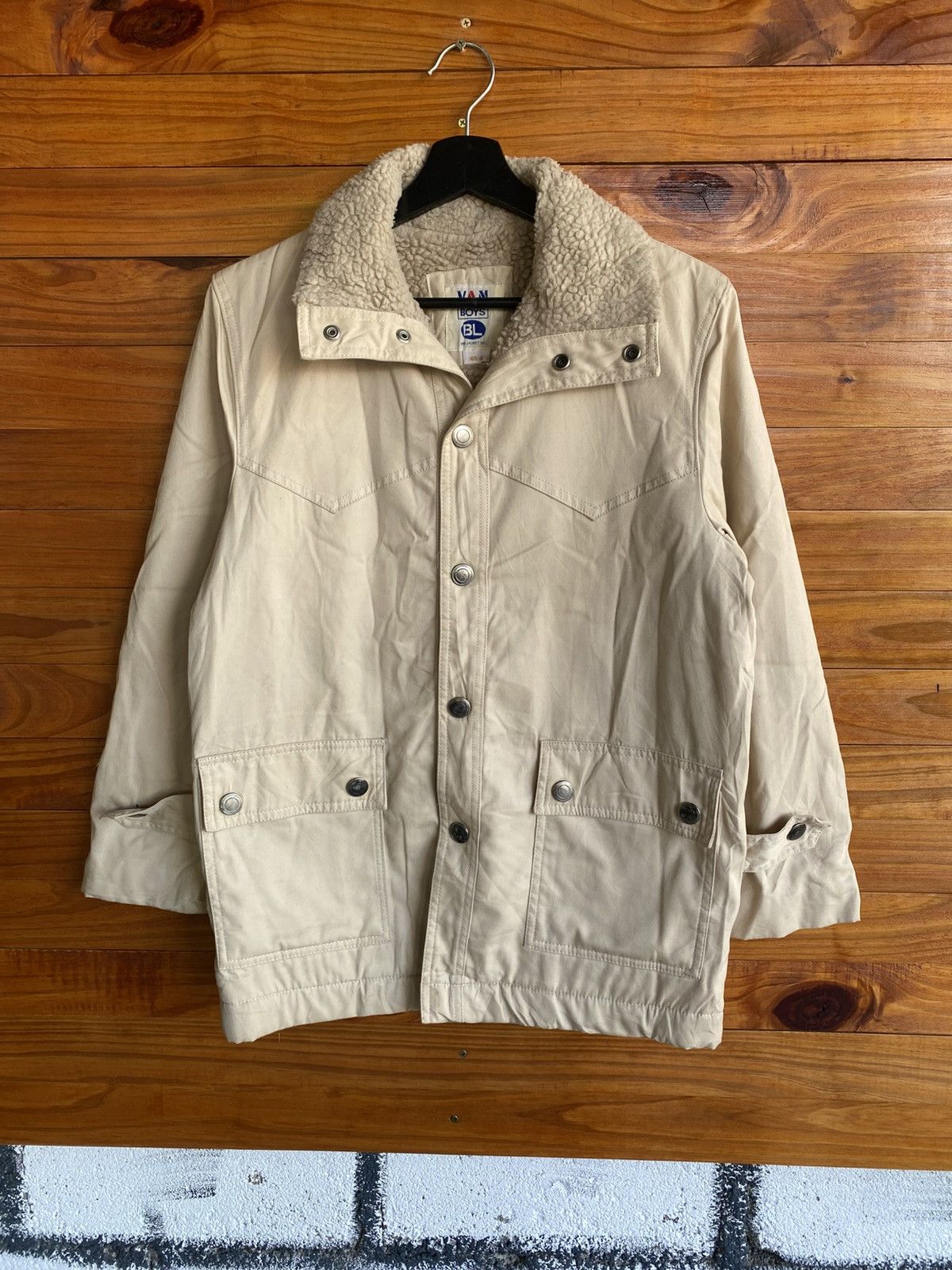 Van Vintage VAN Boys Sherpa Collar Beige Utility Jacket – 1980s Size US S / EU 44-46 / 1 - 3 Thumbnail