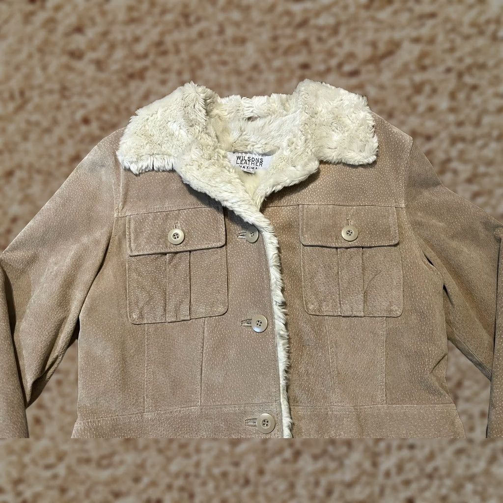 Vintage VINTAGE Wilsons Leather Maxima Faux Fur Lined Ladies Suede Jacket Coat Women's Large L Beige Leather Lined Womens Jacket Size L / US 10 / IT 46 - 1 Thumbnail