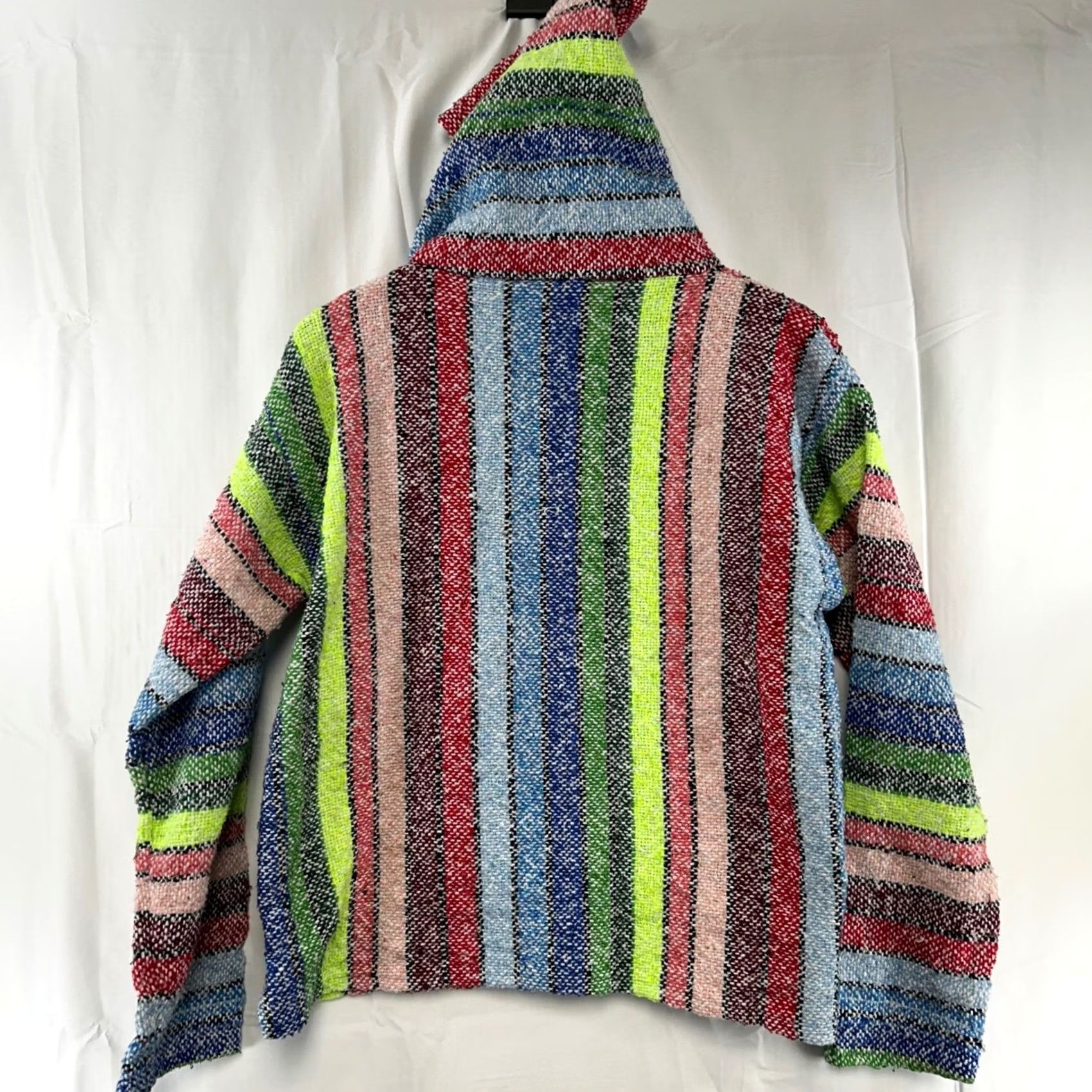 CO Earthbound Trading Co. Baja Hoodie Mens M Multicolor Striped Knit Pullover Hooded Kangaroo Pocket Jerga Boho Surf Ethnic Woven Blanket Size US M / EU 48-50 / 2 - 7 Thumbnail