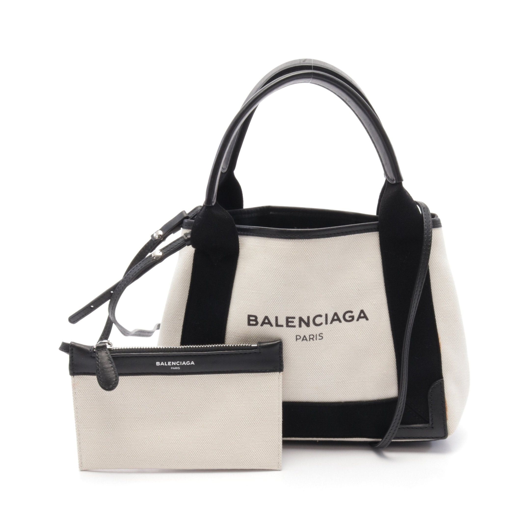 Balenciaga Balenciaga Navy Cabas Xs Hippopotamus Handbag Tote Bag Canvas Leather Ivory Black Size ONE SIZE - 1 Thumbnail