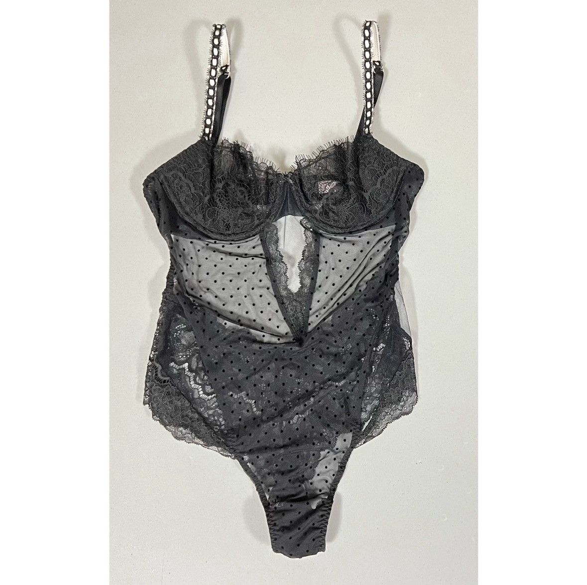 Victoria's Secret Black Polka Dot Lace Teddy Onesie Bodysuit Lingerie Size XS🖤 Size XS / US 0-2 / IT 36-38 - 4 Thumbnail