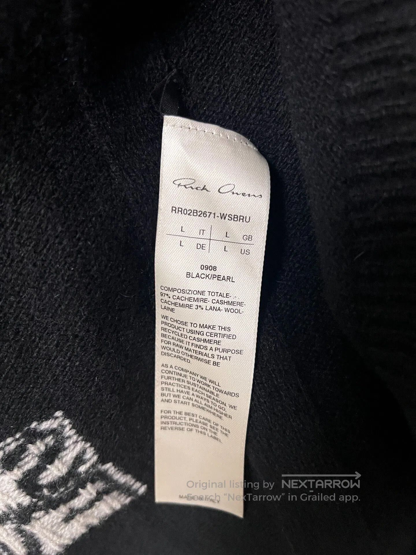 Rick Owens Rick Owens Lettered Cashmere Sweater. Size US L / EU 52-54 / 3 - 7 Thumbnail