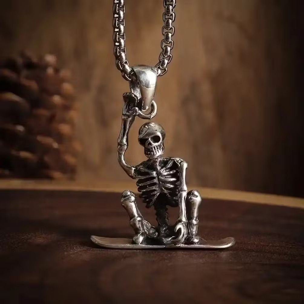 Jewelry Skateboard Skull Pendant Necklace Size ONE SIZE - 2 Thumbnail
