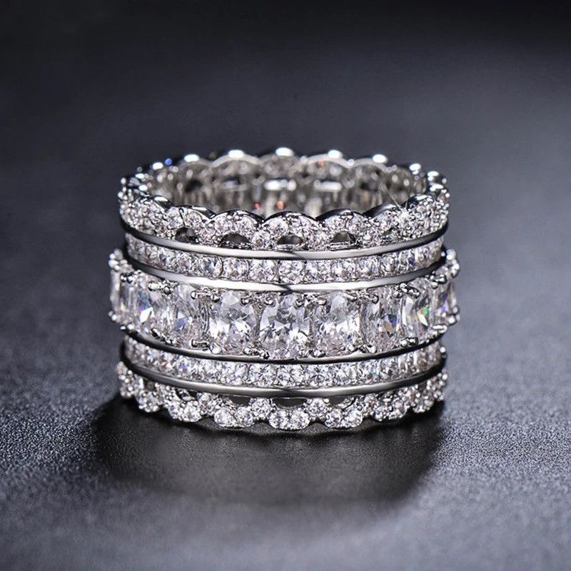 Jewelry Micro Paved Cubic Zirconia Silver Color Wide Rings Size ONE SIZE - 4 Thumbnail