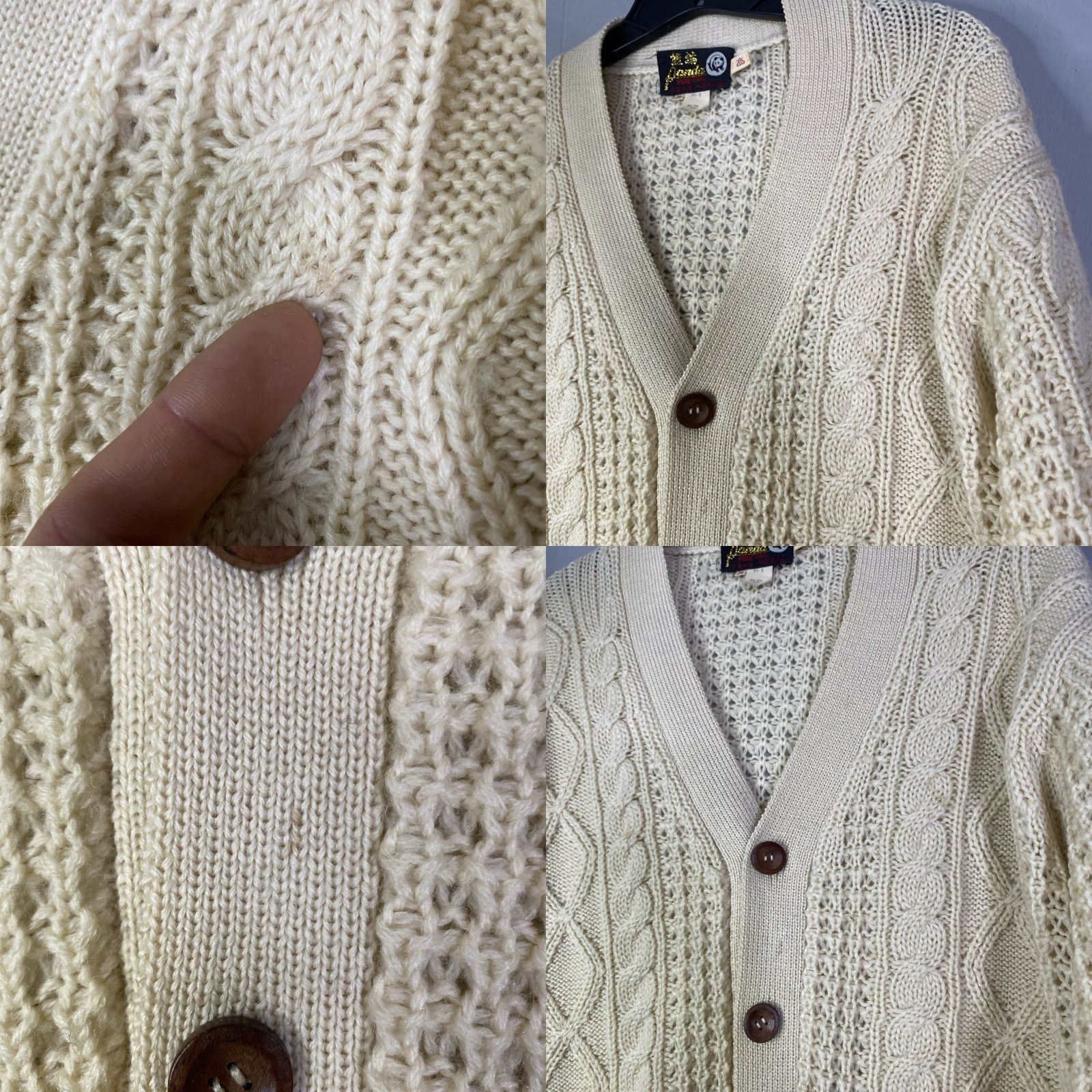 Vintage VINTAGE Panda Cardigan Sweater Beige Wool Crew Neck Button Down Cable-Knit M Womens/Unisex Adults Size M / US 6-8 / IT 42-44 - 9 Thumbnail