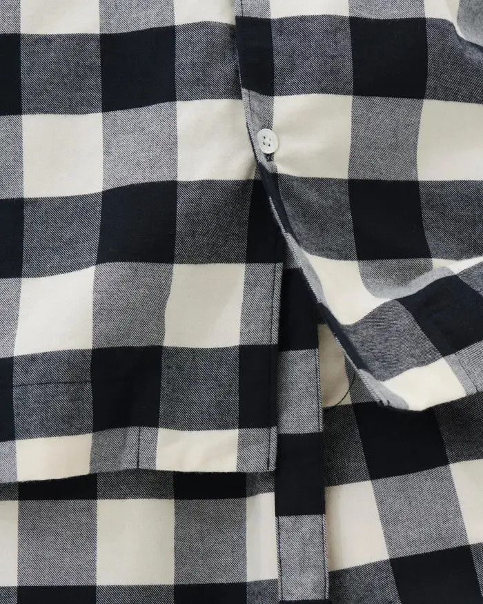 Tekla o1mle0525 Unisex Flannel Pyjamas Shirt in Black Gingham Size XL / US 12-14 / IT 48-50 - 6 Thumbnail
