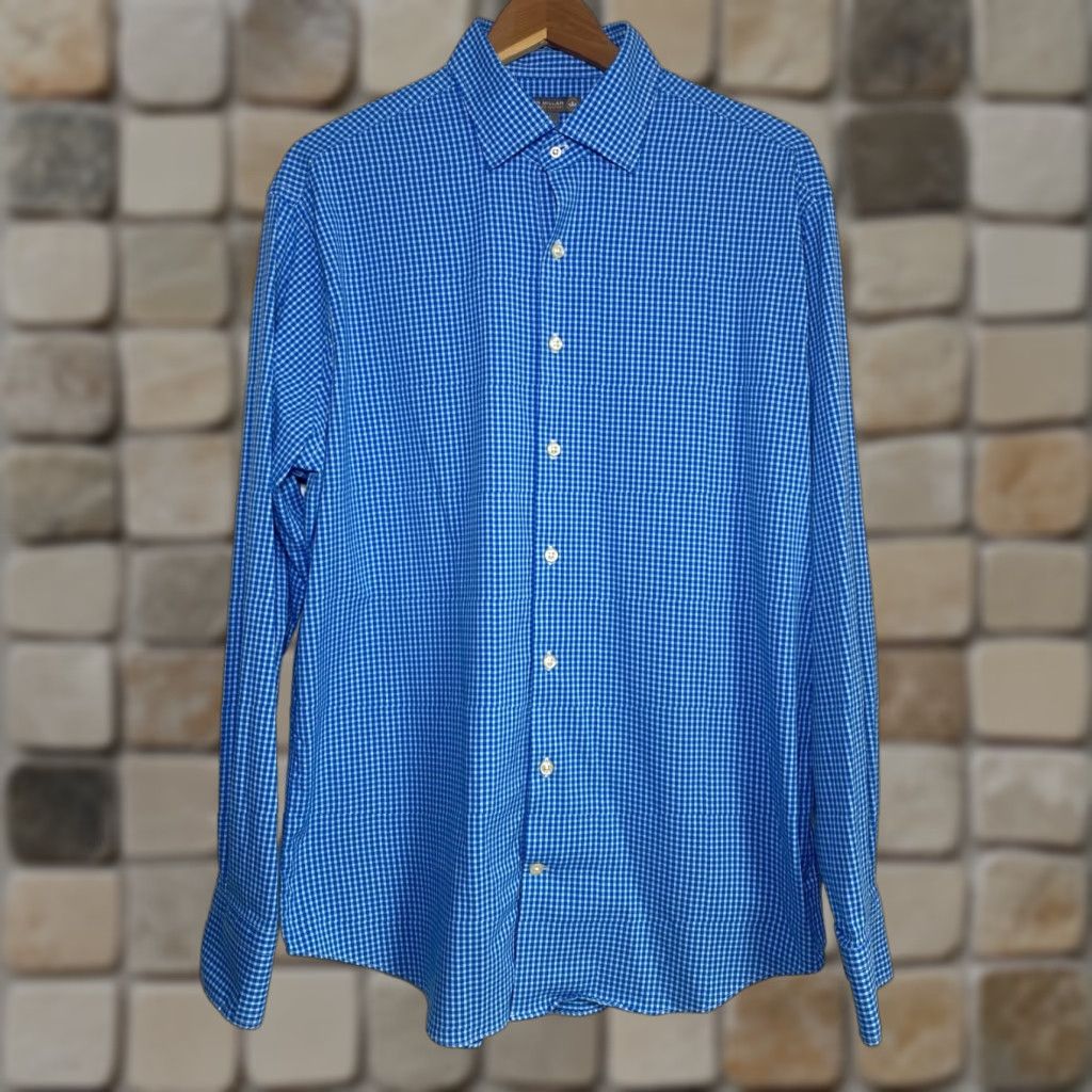 Peter Millar Peter Millar Summer Comfort Button-Up Performance Shirt Check Blue Sz L Mens Long Sleeve Collared 94% Nylon 6% Spandex Lightweight Stretch Regular Size US L / EU 52-54 / 3 - 1 Thumbnail