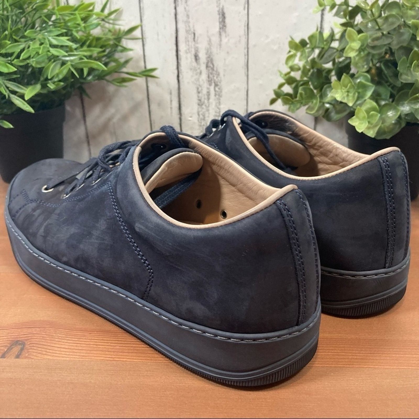 Lanvin Men's Dark Blue Calfskin Low Top Sneakers Size 8