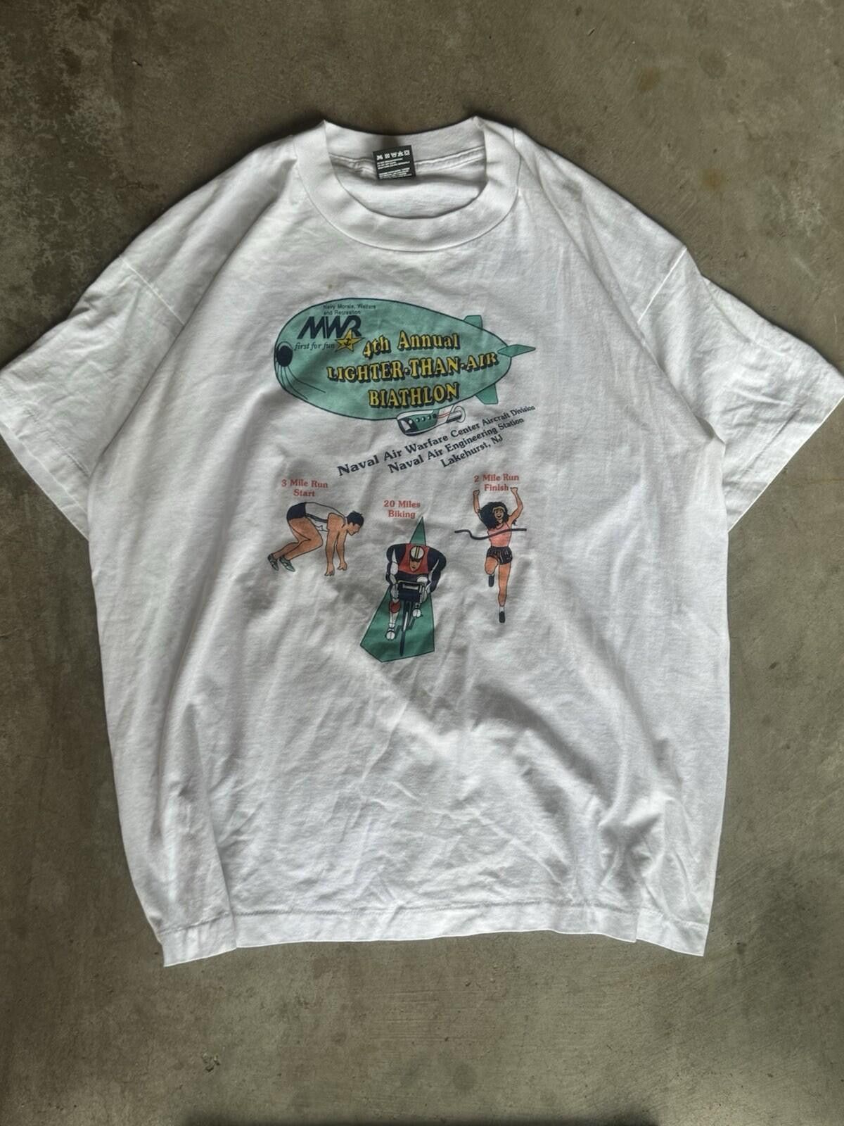 Fruit Of The Loom Vintage 90s Single stitch Navy Biathlon T-Shirt XL Back Hit Size US XL / EU 56 / 4 - 1 Thumbnail