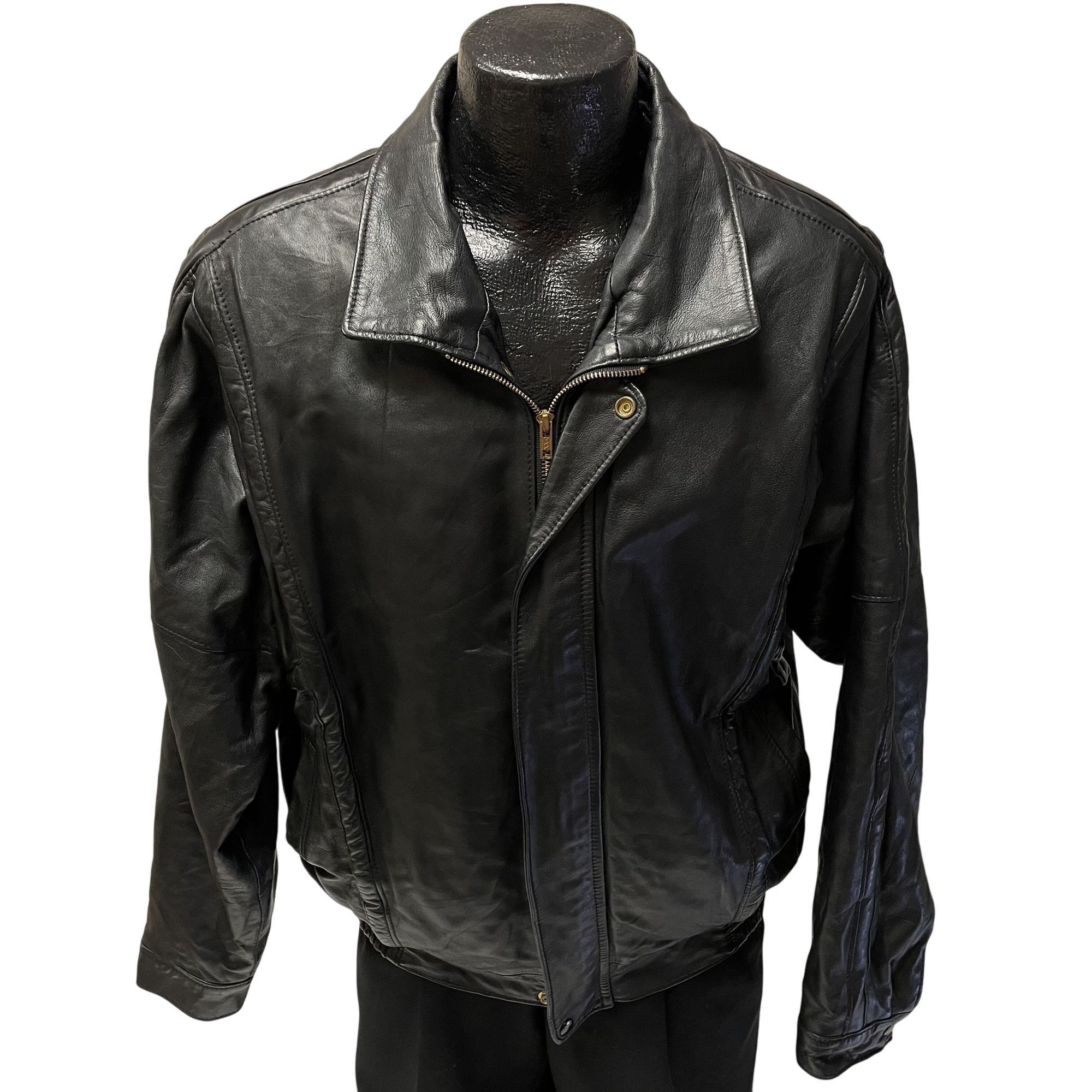 Other 80 90’s Black Leather BOMBER MOTORCYCLE BIKER Jacket 46 L Size US XL / EU 56 / 4 - 1 Thumbnail
