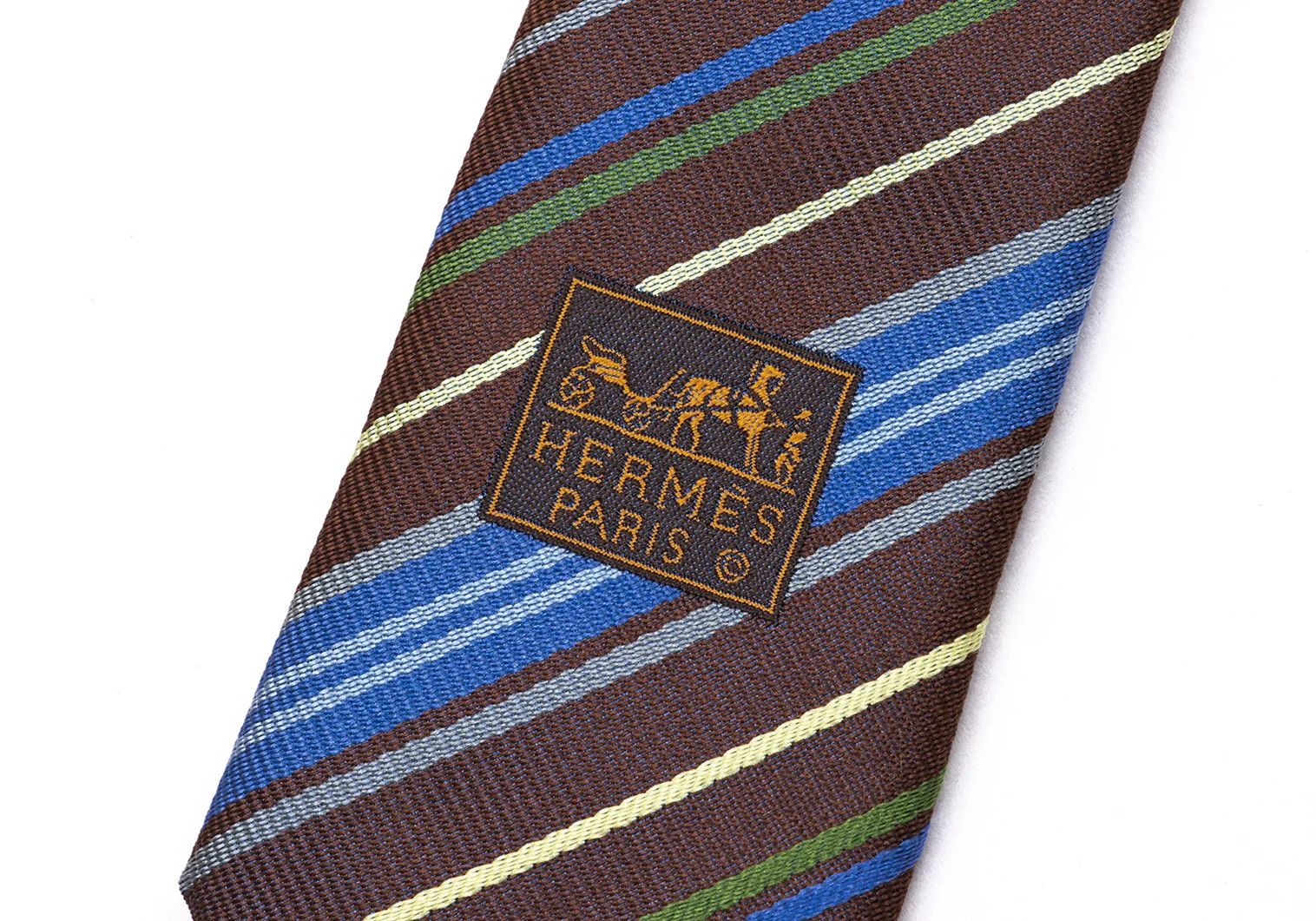 Hermes Multi-Stripe Jacquard Silk Tie in Brown, Blue, and Green Size ONE SIZE - 6 Thumbnail