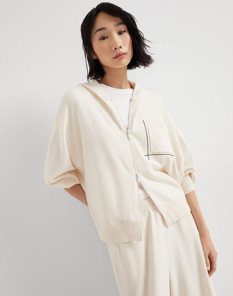 Brunello Cucinelli o1la1rc1a0326 Virgin Wool Hooded Cardigan in Ivory Size M / US 6-8 / IT 42-44 - 4 Thumbnail