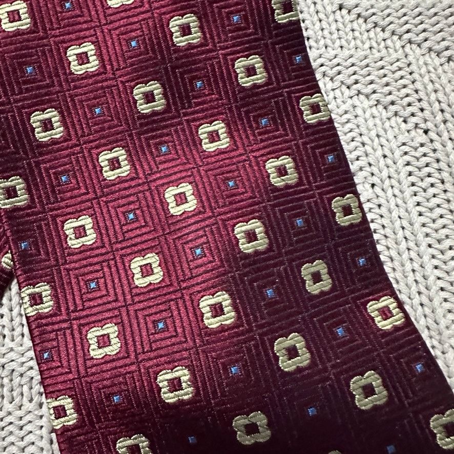 Vintage Vintage Bruno Piattelli maroon geometric floral silk tie Size ONE SIZE - 2 Thumbnail