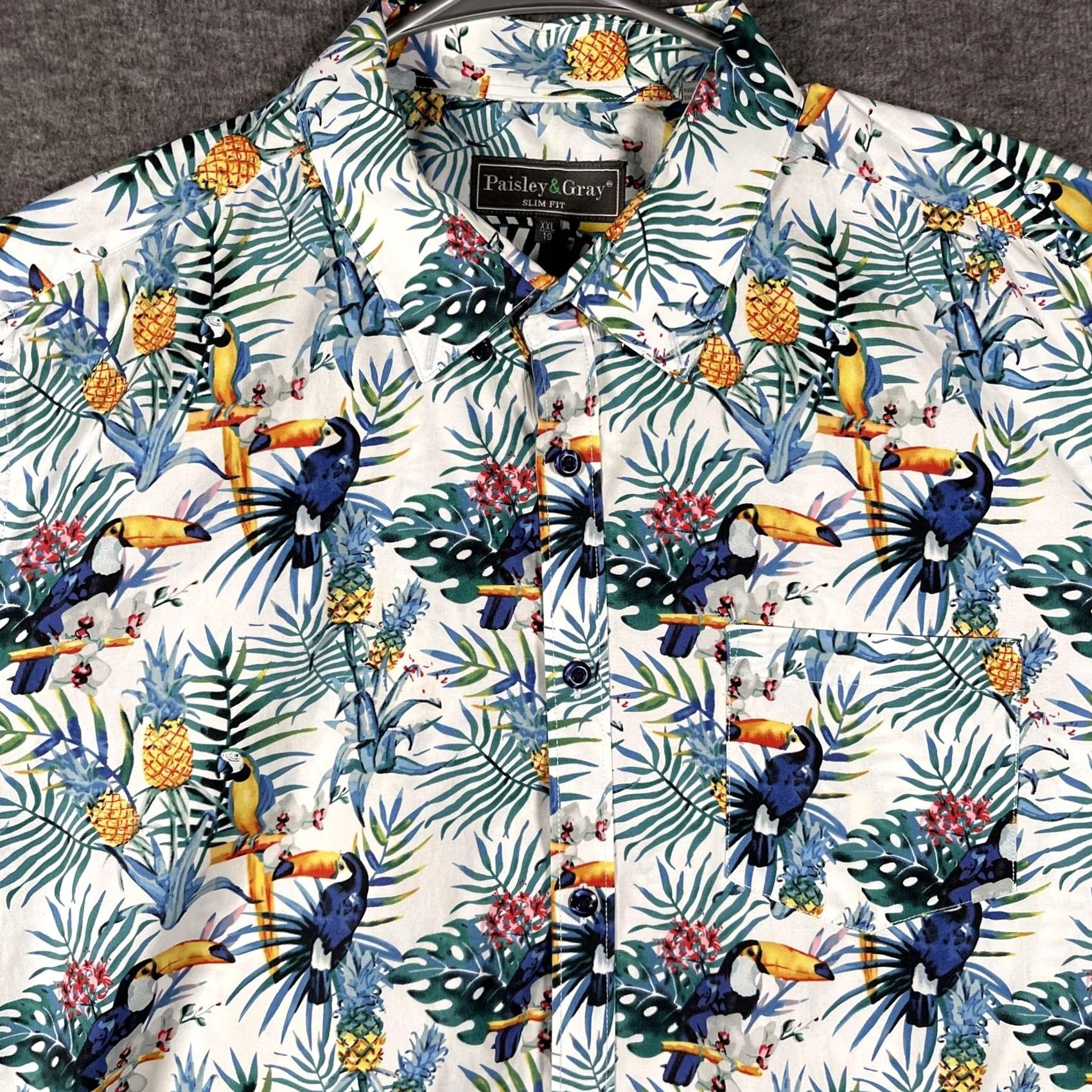 Vintage Paisley & Gray Shirt Mens 2XL Tropical Toucan Print Long Sleeve Button Up Casual Size US XXL / EU 58 / 5 - 2 Thumbnail