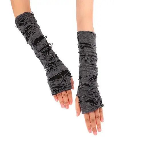 Japanese Brand Gothic Ripped Slit Fingerless Gloves Size ONE SIZE - 1 Thumbnail