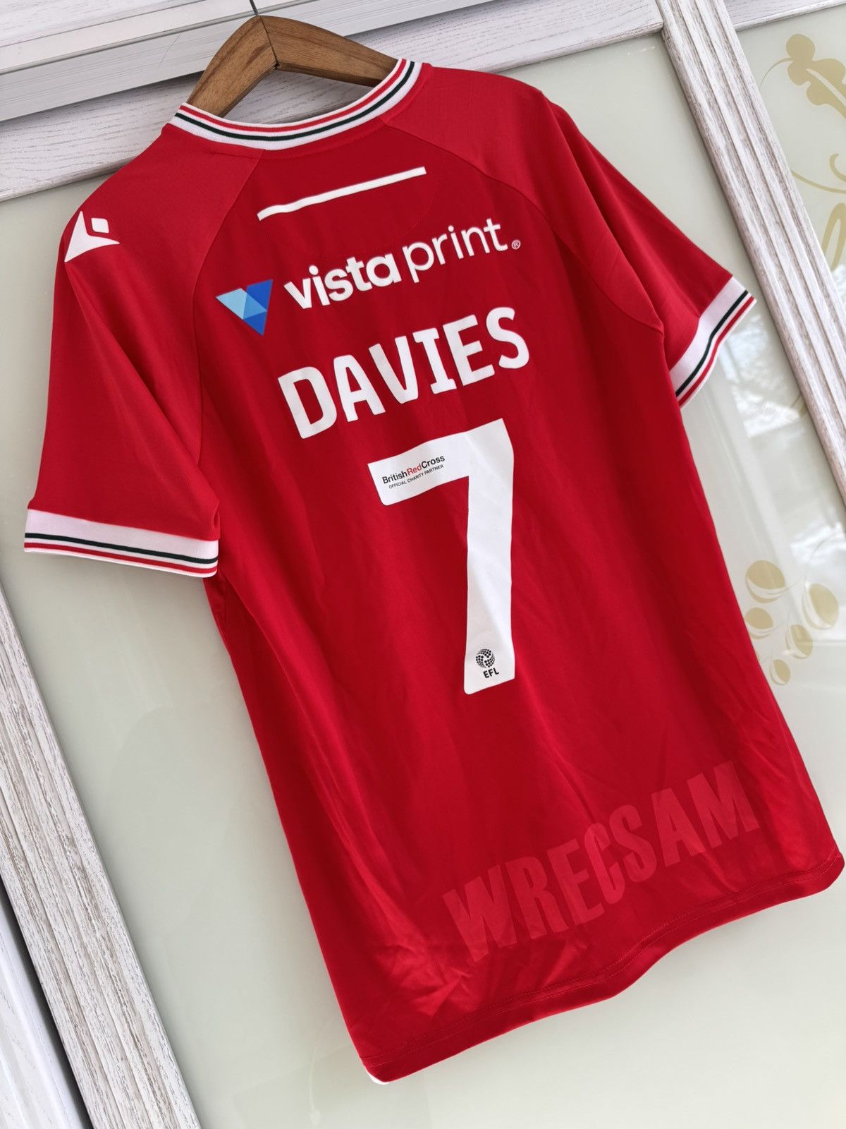 Macron Davies #7 Wrexham 2023-2024 Home Soccer Jersey Football Kit Size US L / EU 52-54 / 3 - 5 Thumbnail