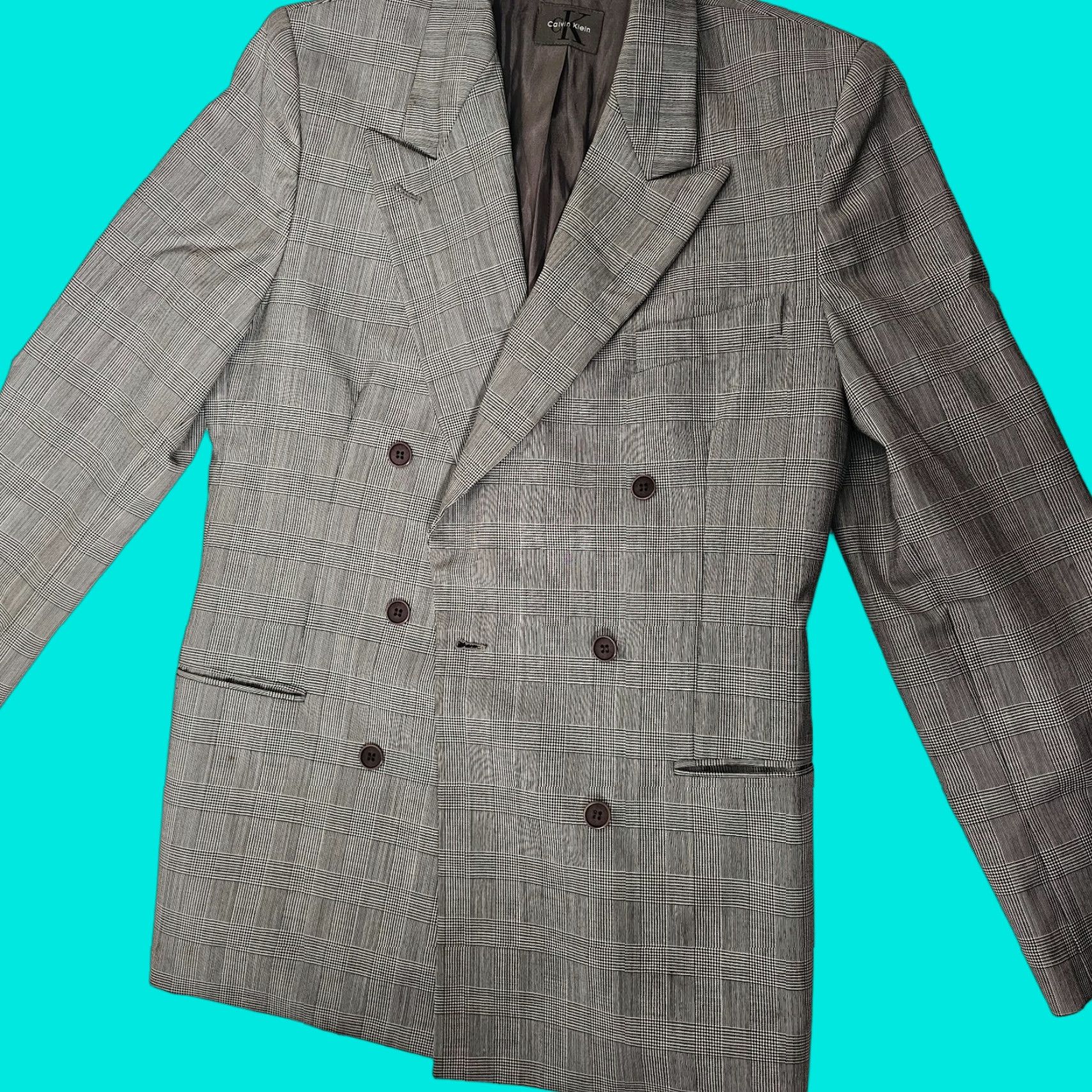 Calvin Klein VINTAGE Calvin Klein Blazer Jacket Women 12 Gray Checks 100% Wool Double Breasted USA Style Basic Jacket Size XL / US 12-14 / IT 48-50 - 1 Thumbnail