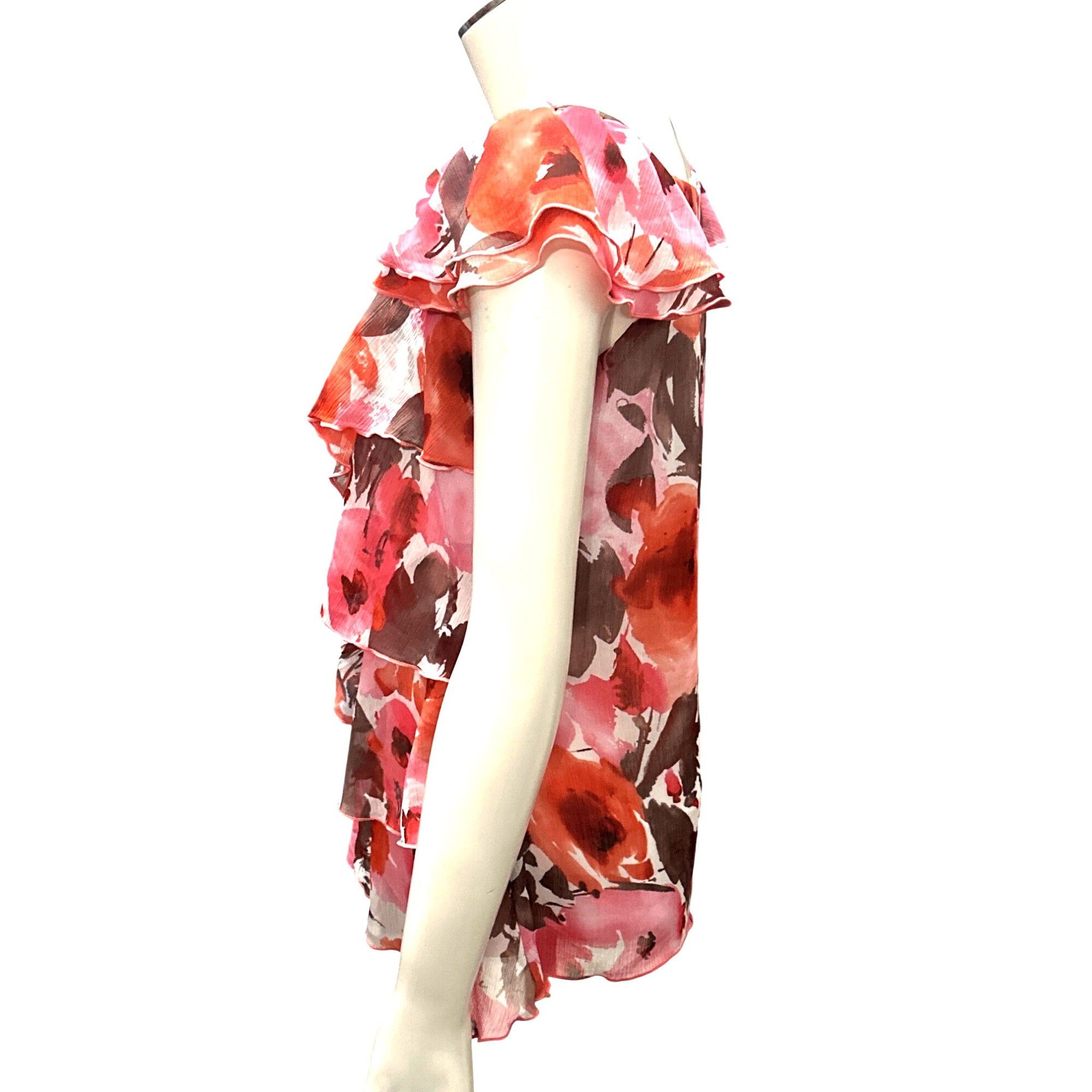 Other AGB Small East Hamptons Ruffle Blouse Pink Coral Floral Laye Size S / US 4 / IT 40 - 4 Thumbnail
