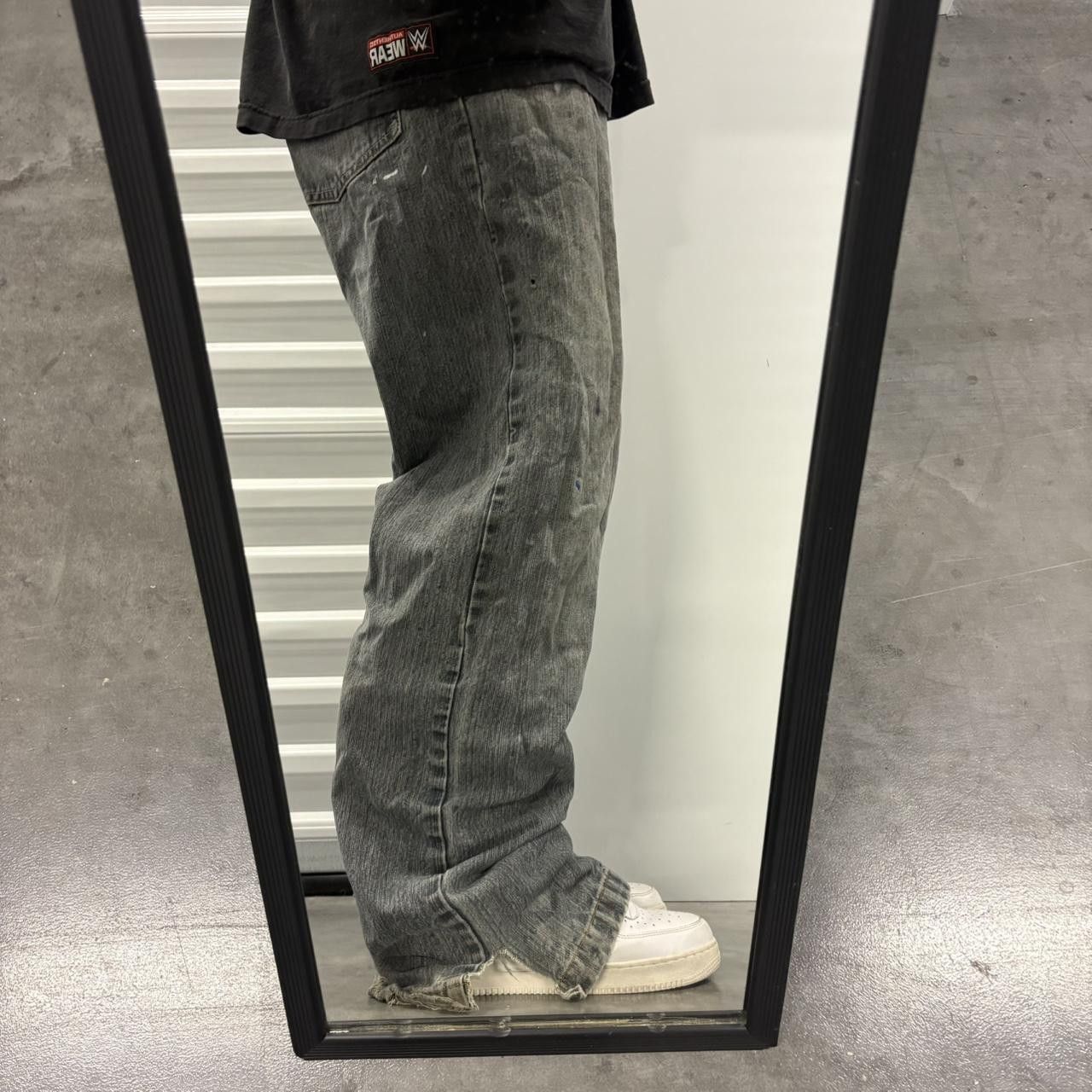Indigo Crazy Vintage Y2K/2000s Super Baggy Wideleg Dark Blue Wash Grey Distressed Skater Style Streetwear Indigo Denim Jeans! Size US 34 / EU 50 - 2 Thumbnail