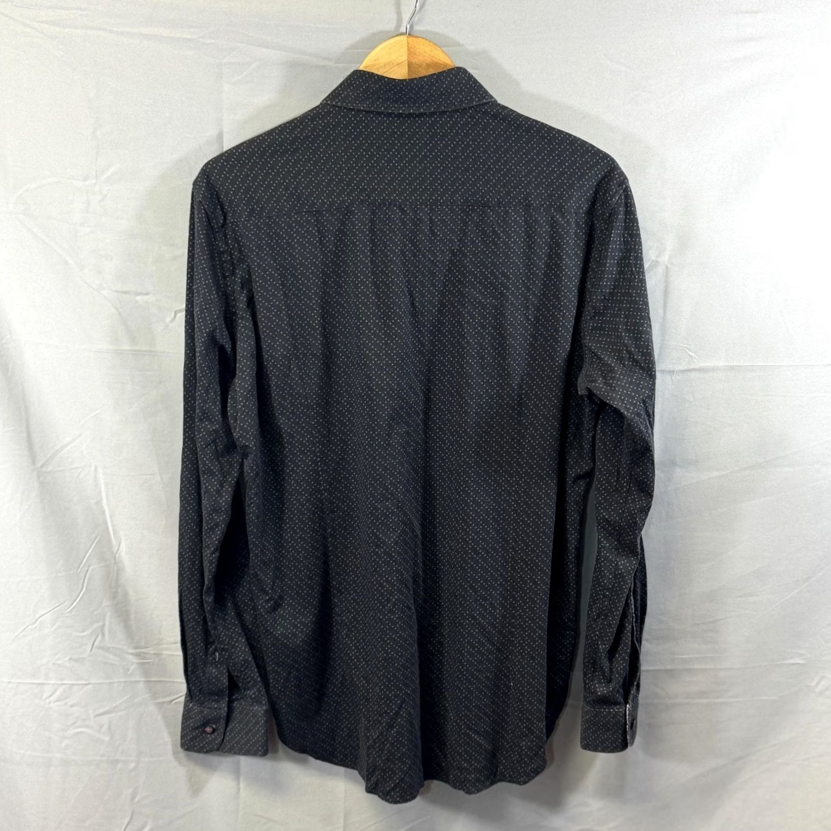 Buttero Butter Cloth Shirt Mens Large Black Polka Dot Button Up Long Sleeve Dress Modern Size 42R - 2 Thumbnail