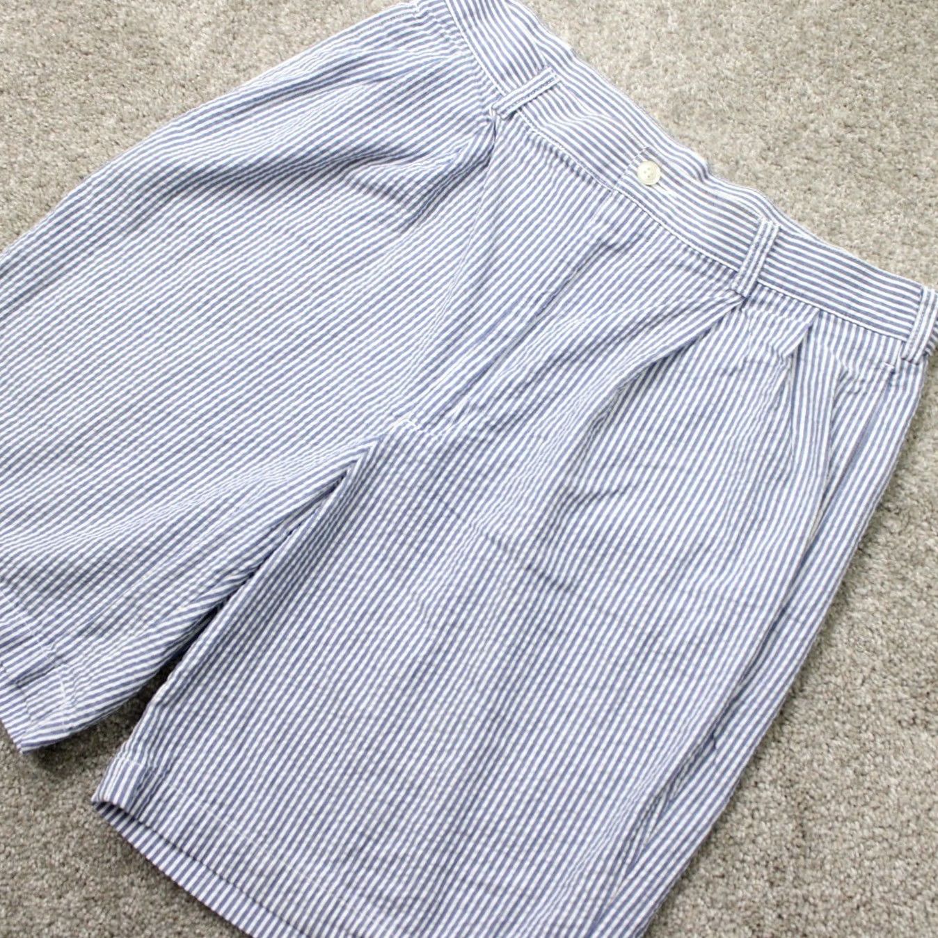 Jos. A. Bank Jos. A. Bank Chino Shorts Men 33 Blue/White Striped Seersucker Cotton Chino Shorts Casual Pockets 9in Inseam Regular Rise Mid-Topstitch? Size US 33 - 3 Thumbnail