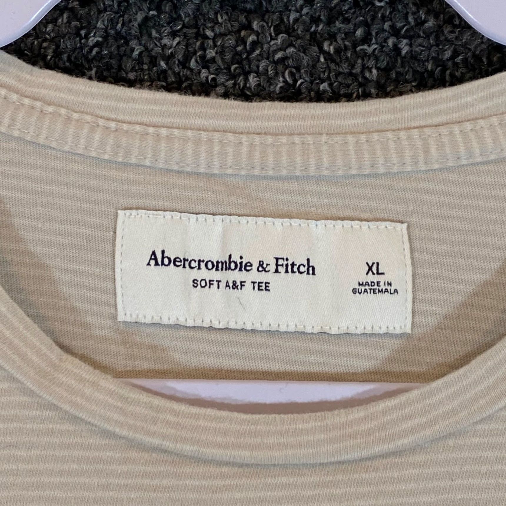 Abercrombie & Fitch Abercrombie & Fitch Shirt Mens XL Cream Brown Spellout Striped Short Sleeve T-Shirt Logo Vintage? No Size US XL / EU 56 / 4 - 3 Thumbnail