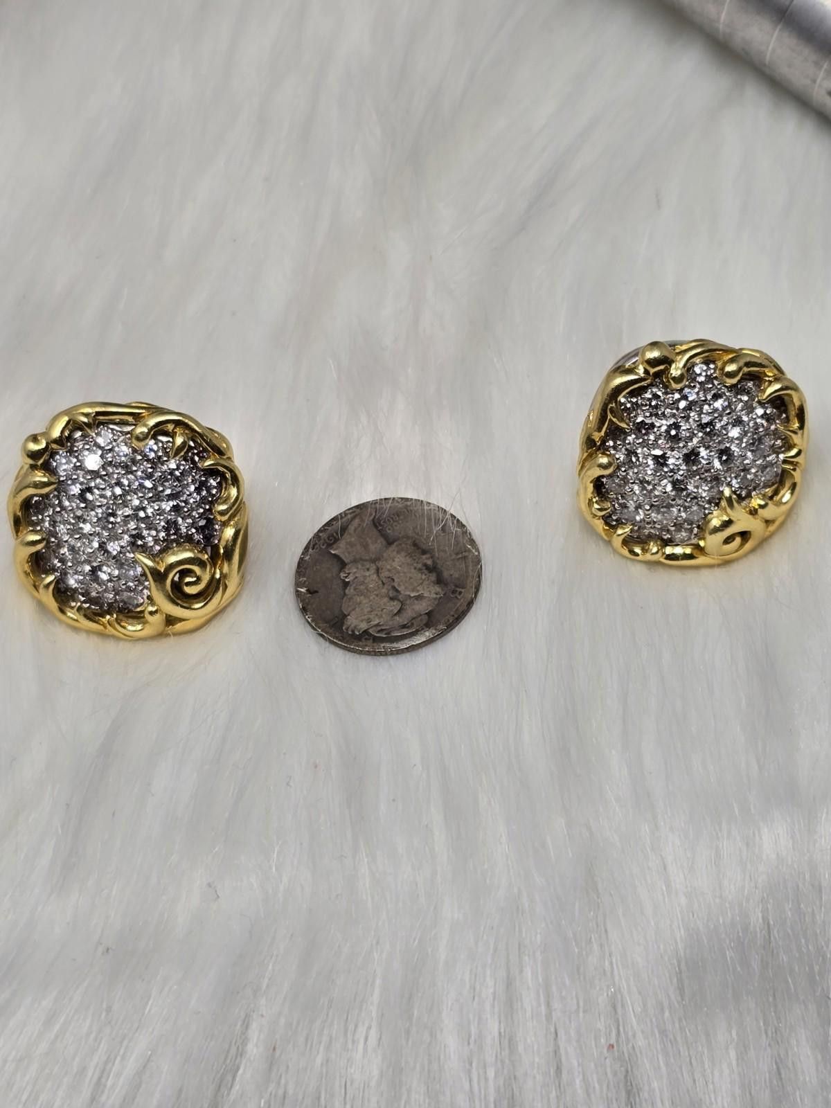 Other 18k Two-Tone Gold Pave Diamond Estate Omega Earrings 25.8g Size ONE SIZE - 8 Thumbnail