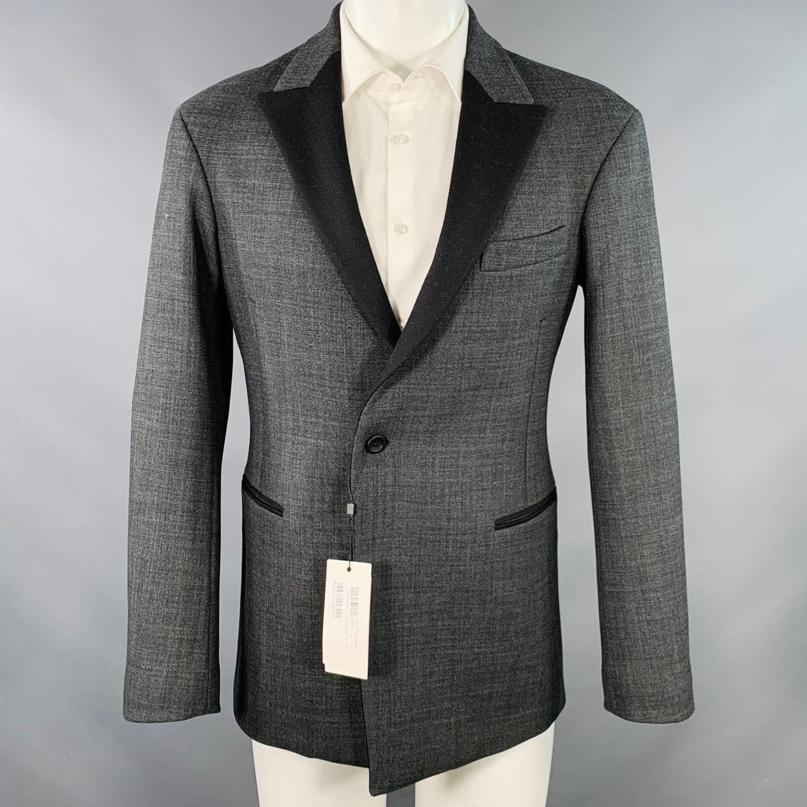 Dirk Bikkembergs Size 36 Grey Black Polyester Wool Peak Lapel Sport Coat Size 36R - 1 Thumbnail