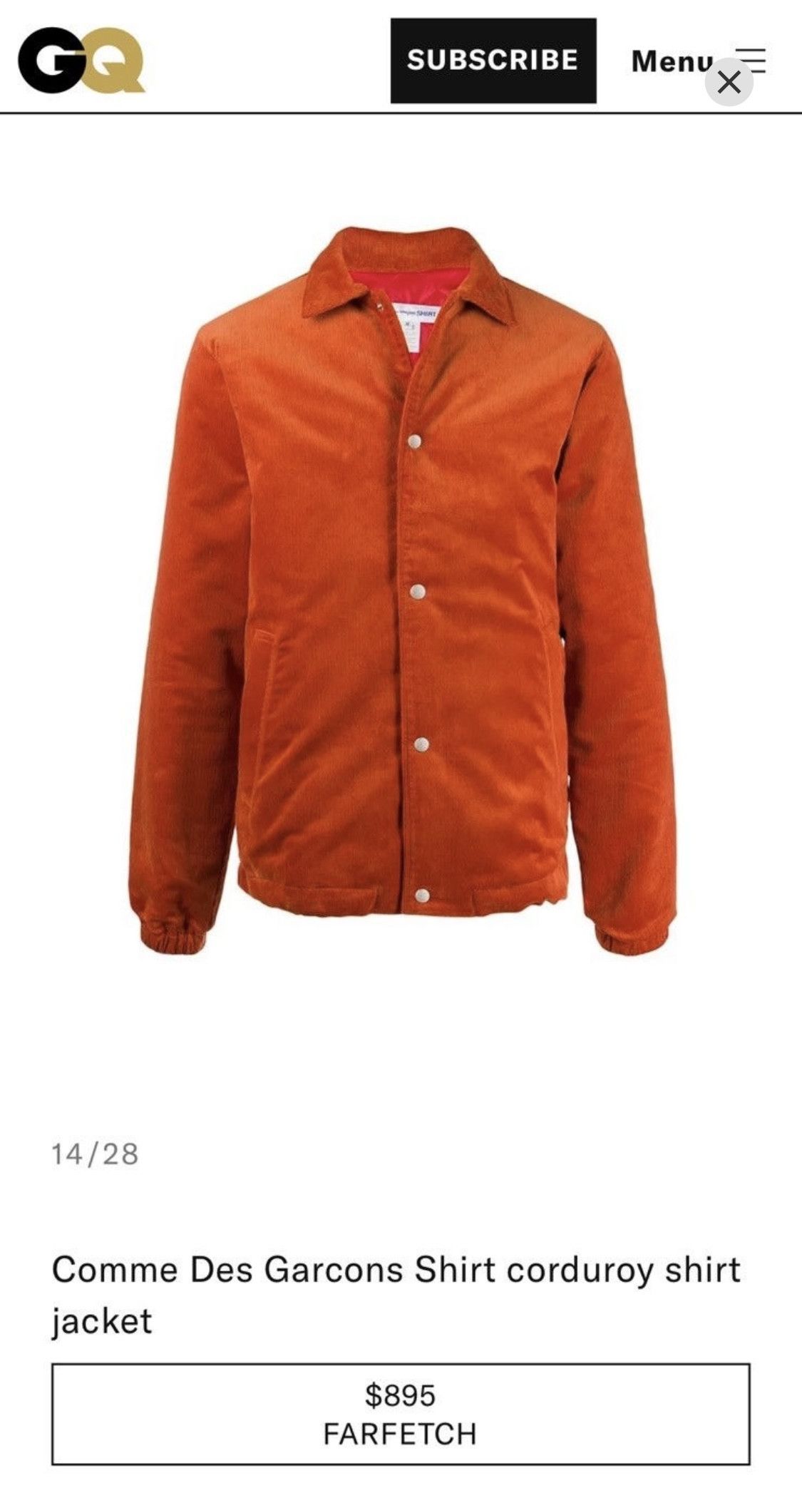 Comme des Garcons Burnt orange corduroy coach jacket Size US M / EU 48-50 / 2 - 6 Thumbnail