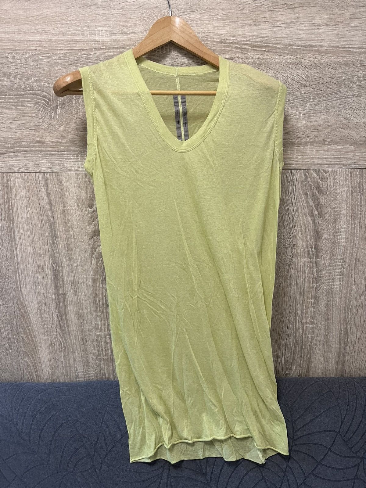 image of Rick Owens 18 V Neck Tunic Tank Top In Lime Green, Men's (Size Medium)