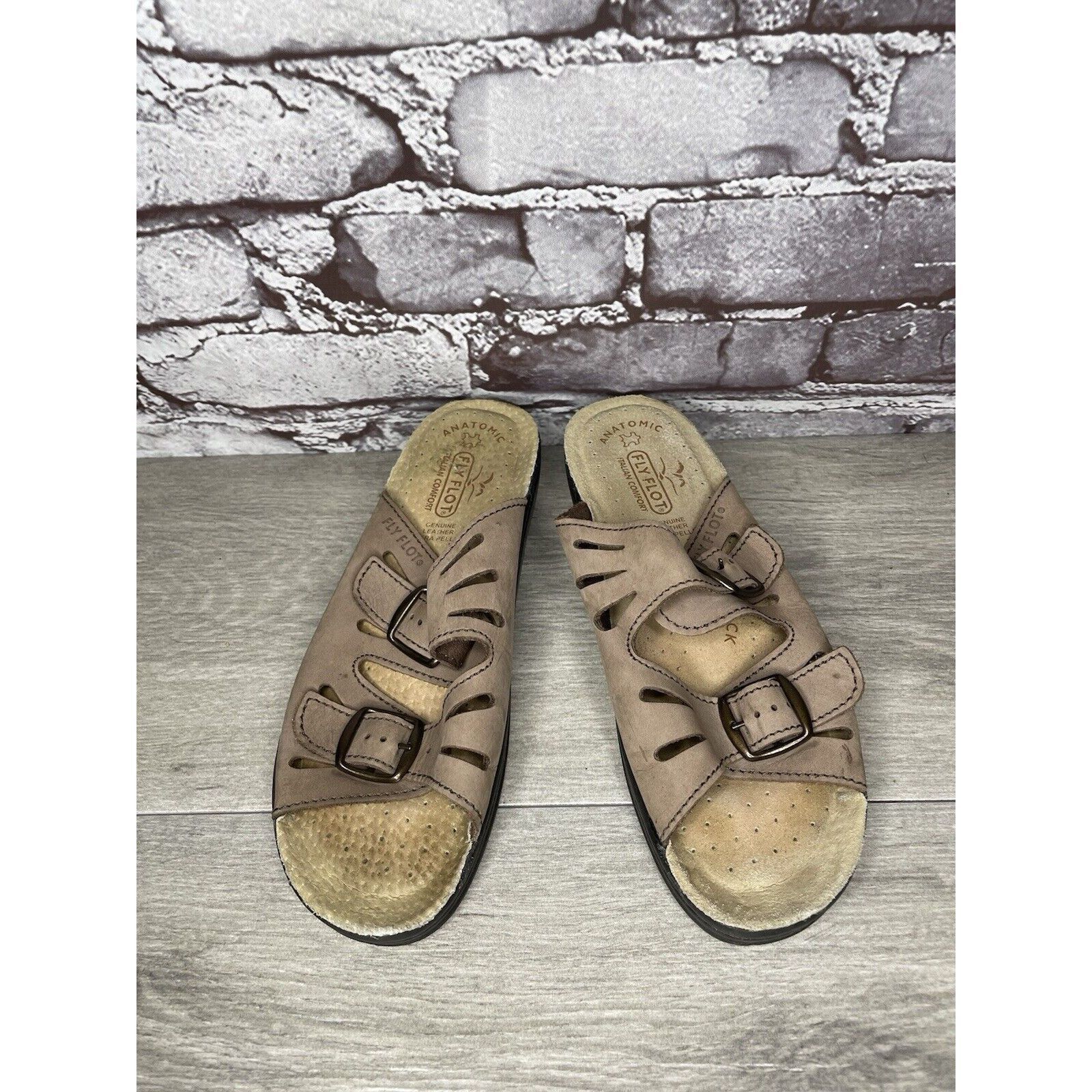 Other Fly Flot Taupe Nubuck Leather Strap Slides Wedge Sandals Wom Size US 6.5 / IT 36.5 - 19 Thumbnail