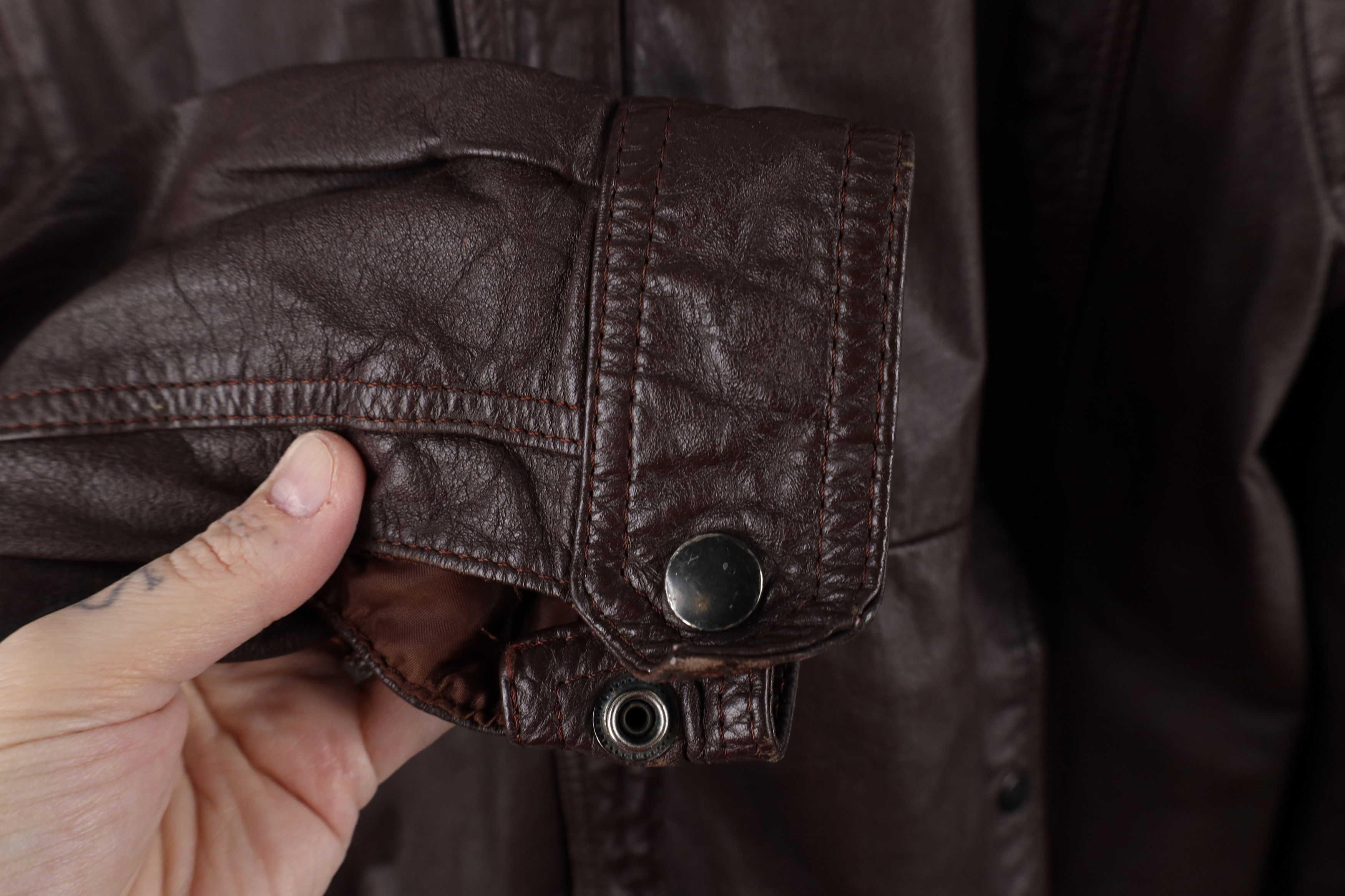 Vintage Vintage 70s Streetwear Hooded Leather Bomber Jacket Brown Size US L / EU 52-54 / 3 - 7 Thumbnail