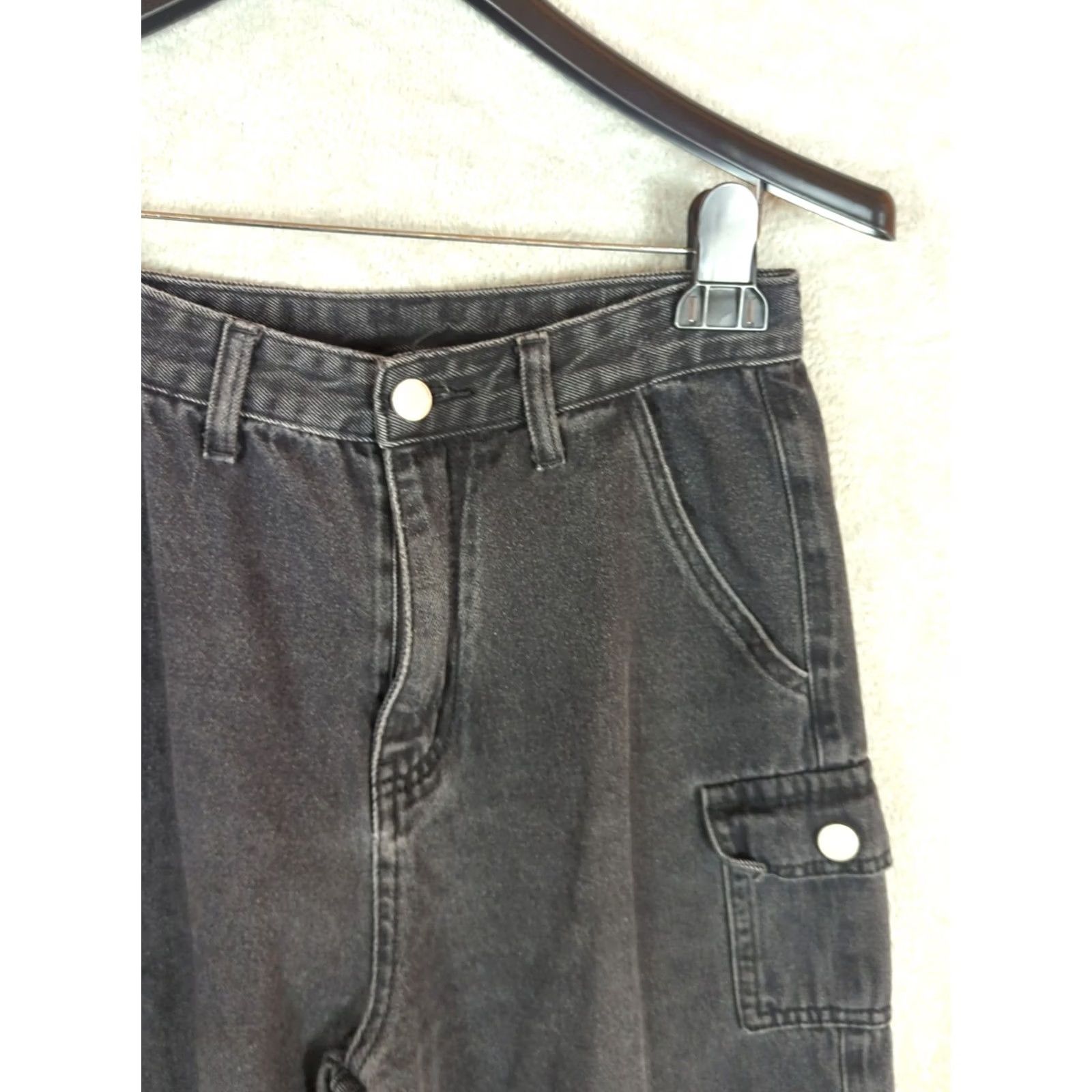 Cider Cider Black Denim Wide-Leg Cargo Jeans Womens S Grunge Goth Modern Relaxed Fit Mid Rise Wide Leg Cargo Pocket Dark Wash Button Zip Size 28" / US 6 / IT 42 - 6 Thumbnail