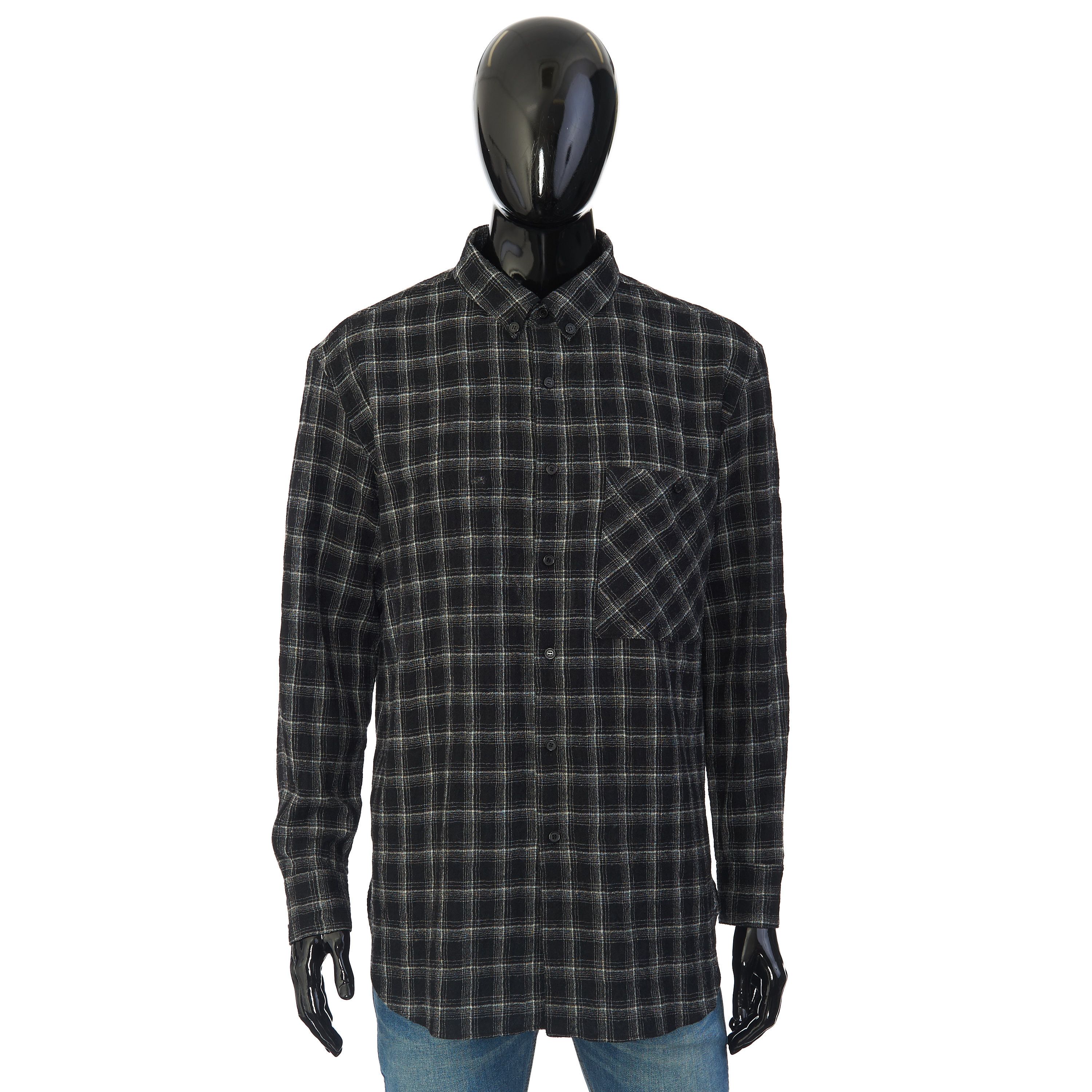 image of Saint Laurent Paris Oversized Shirt In Black Checked Nylon Wool Size L, Men's