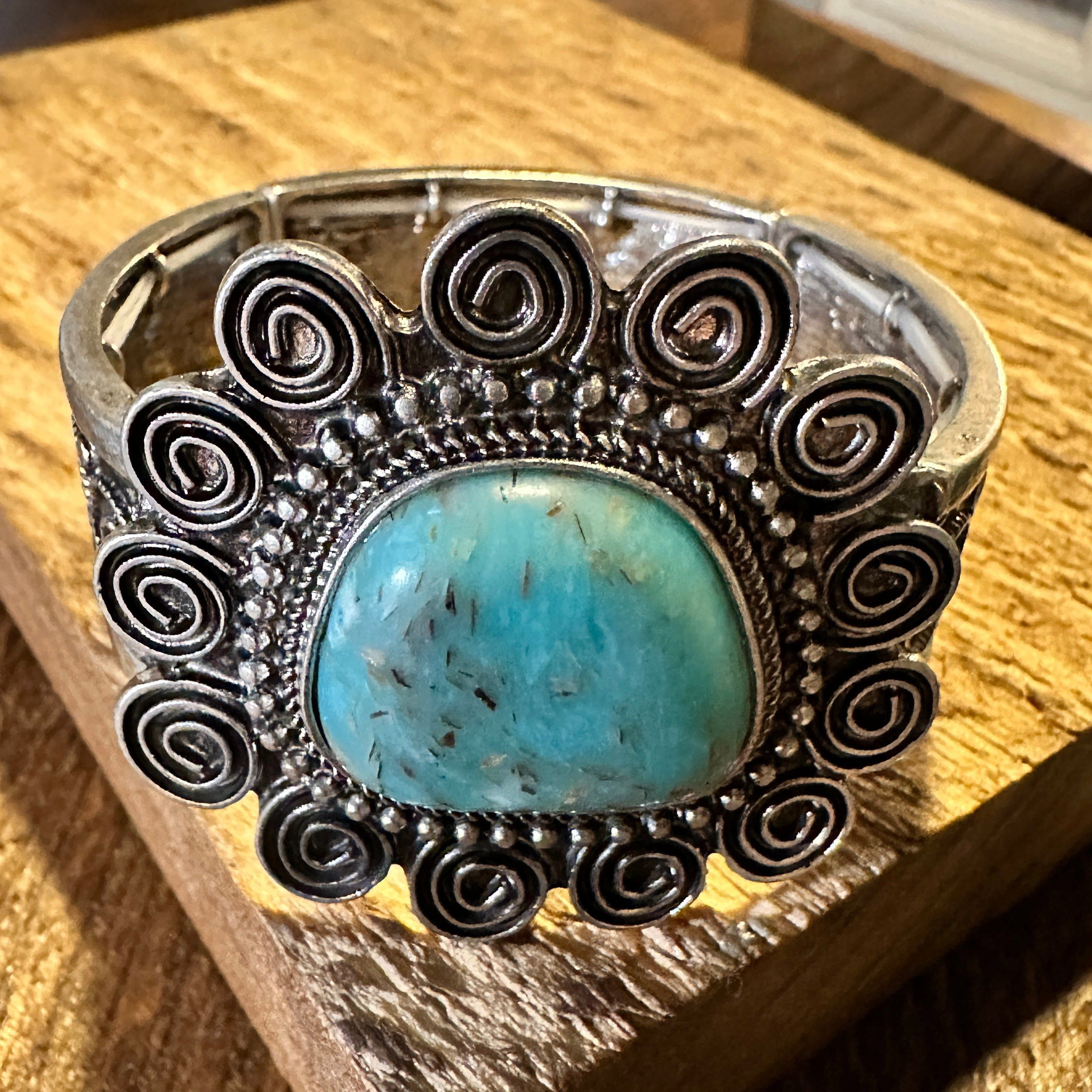 Other Boho Vintage Southwestern Cowgirl Scroll Cuff Bracelet, Turq Size ONE SIZE - 1 Thumbnail