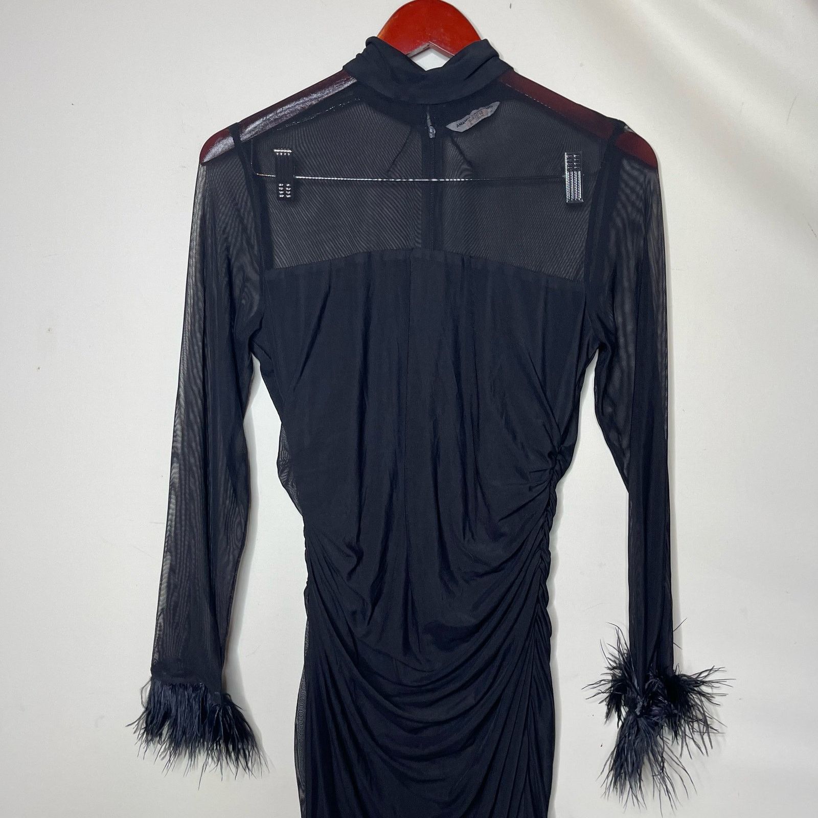 Amanda Uprichard Amanda Uprichard Vixen Mini Dress Ostrich Feather Cuff Black Size XL / US 12-14 / IT 48-50 - 3 Thumbnail