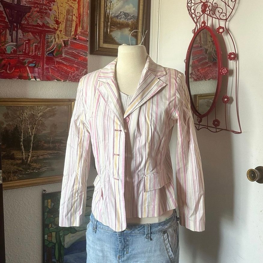 Other larry levine petites white pink green striped blazer Size M / US 6-8 / IT 42-44 - 1 Thumbnail