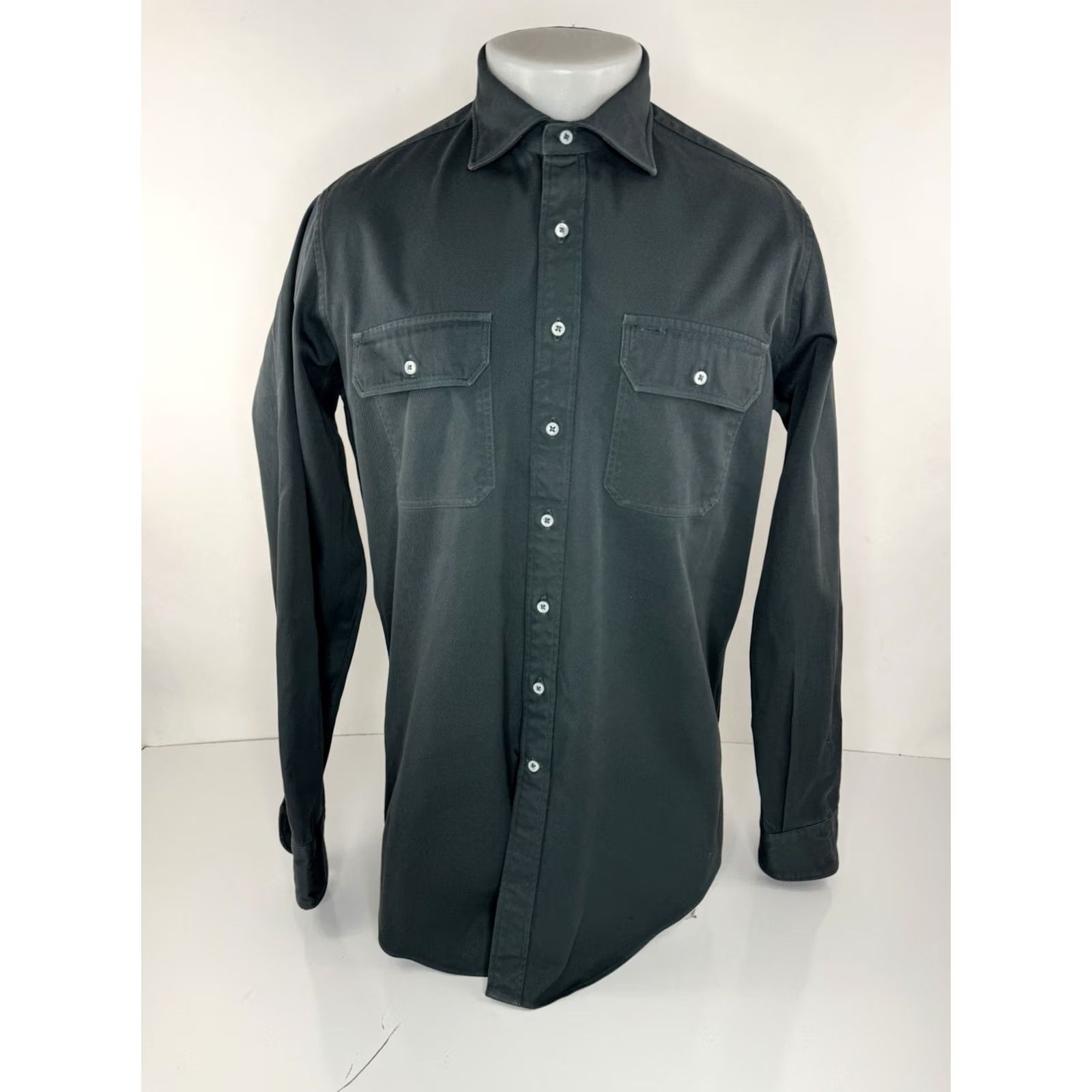 Sid Mashburn SID MASHBURN Heavy Duty Cotton Canvas Mens M / L Work Shirt Green Cotton Canvas Button-Up Long Sleeve Shirt Mens Size M Corded Workwear Size US M / EU 48-50 / 2 - 2 Thumbnail