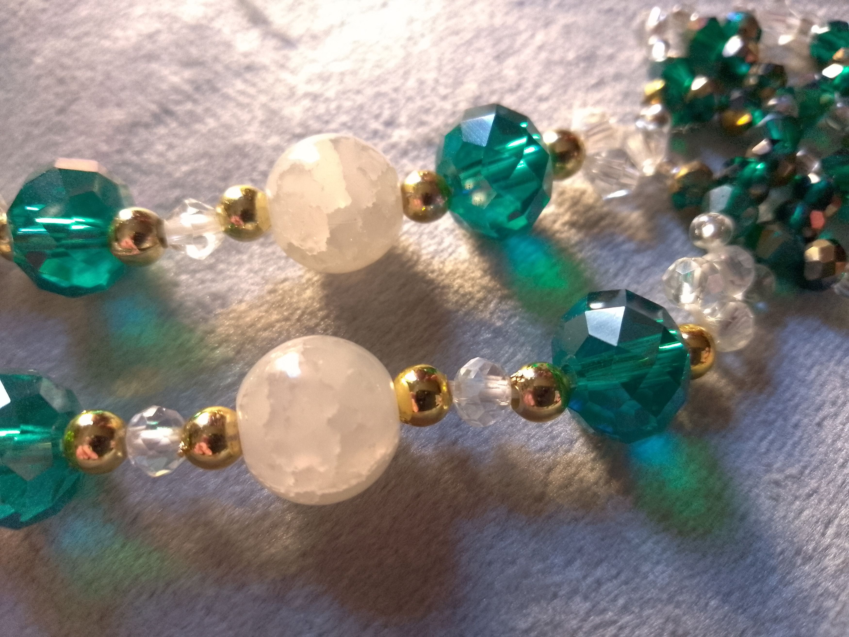 Handmade Necklace Long Green Crystal White Gemstones Earrings Size ONE SIZE - 11 Thumbnail