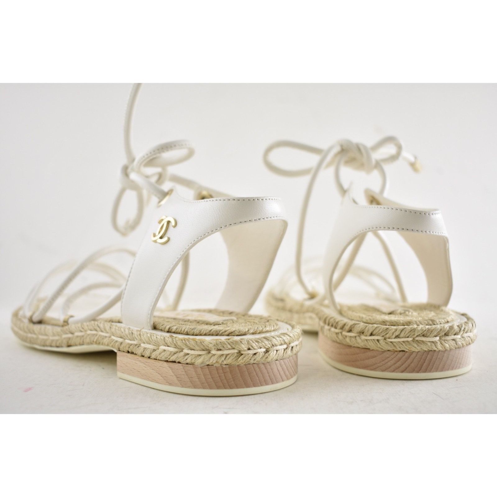 Chanel Chanel White Lambskin CC Mules Lace Up Espadrille Sandal 36 Size US 6 / IT 36 - 19 Thumbnail