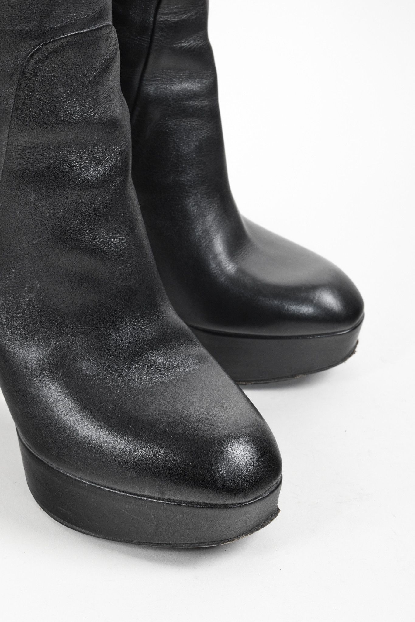 Louis Vuitton Louis Vuitton LV Monogram Tall Black Leather Platform Boots Size US 6 / IT 36 - 6 Thumbnail