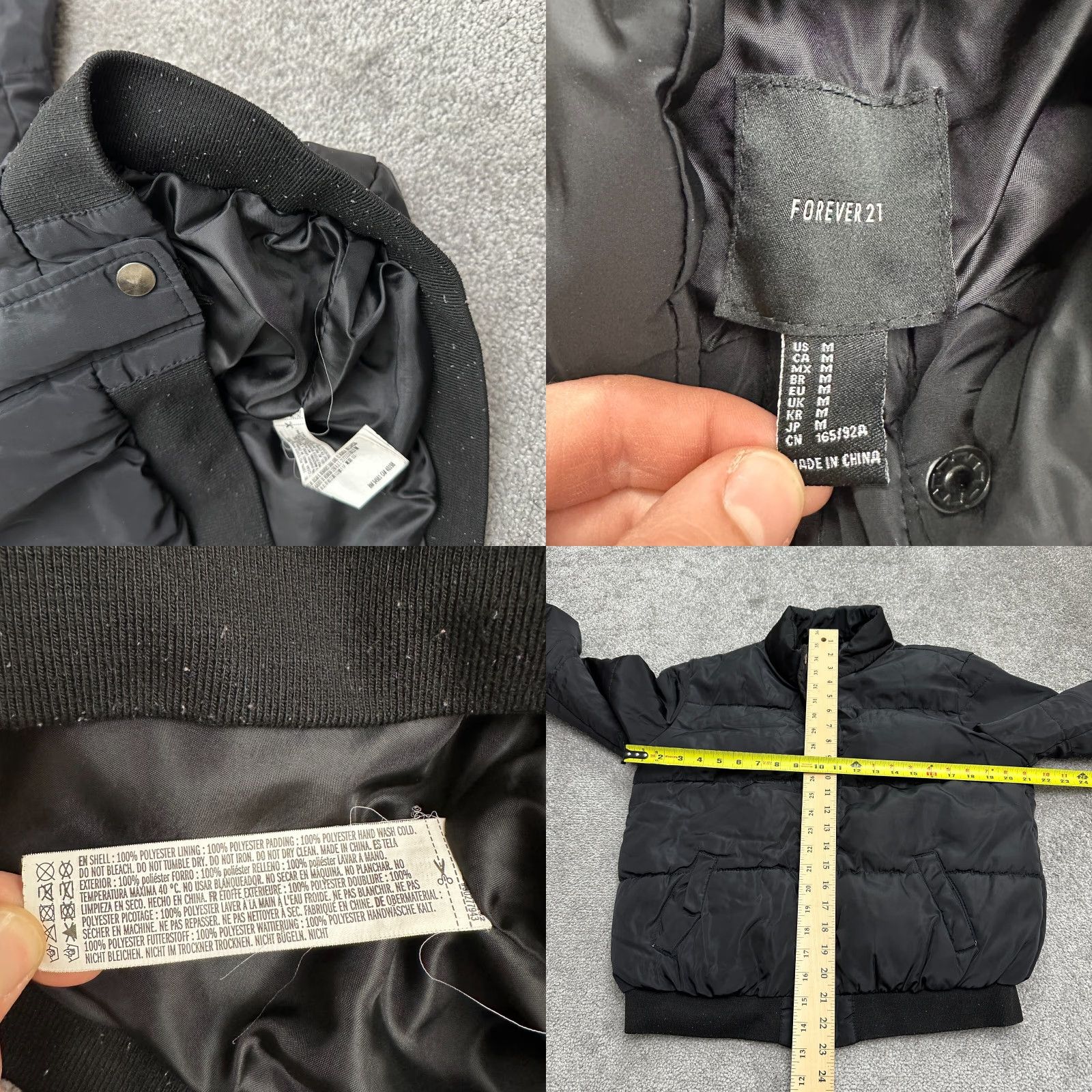 Forever 21 FOREVER 21 Puffer Jacket Womens Medium Black Snap Button Full Zip Outdoor Winter Size M / US 6-8 / IT 42-44 - 8 Thumbnail