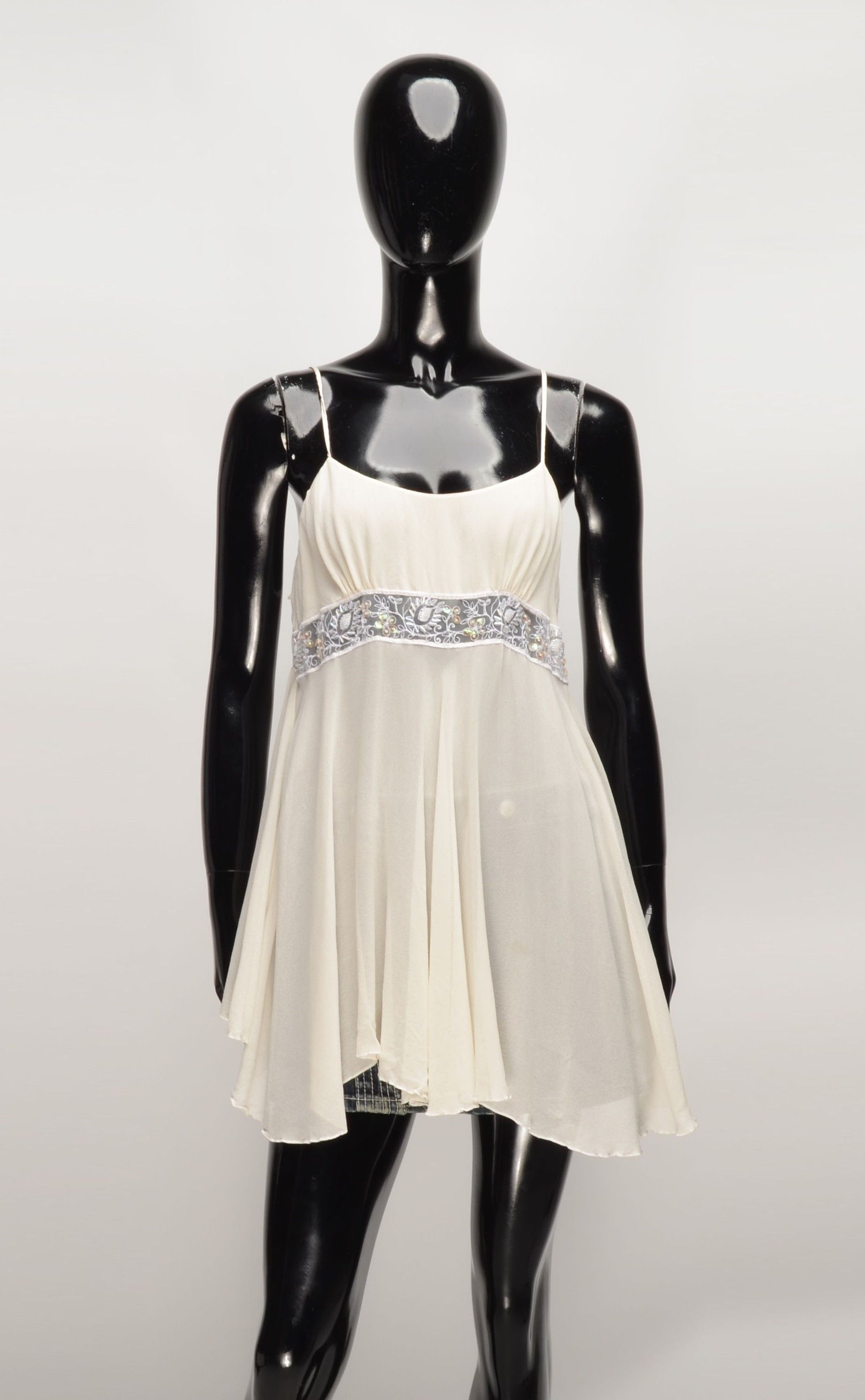 Other Vintage Globus Y2K Mesh Silk Beaded Milky Cami Top Size L / US 10 / IT 46 - 1 Thumbnail